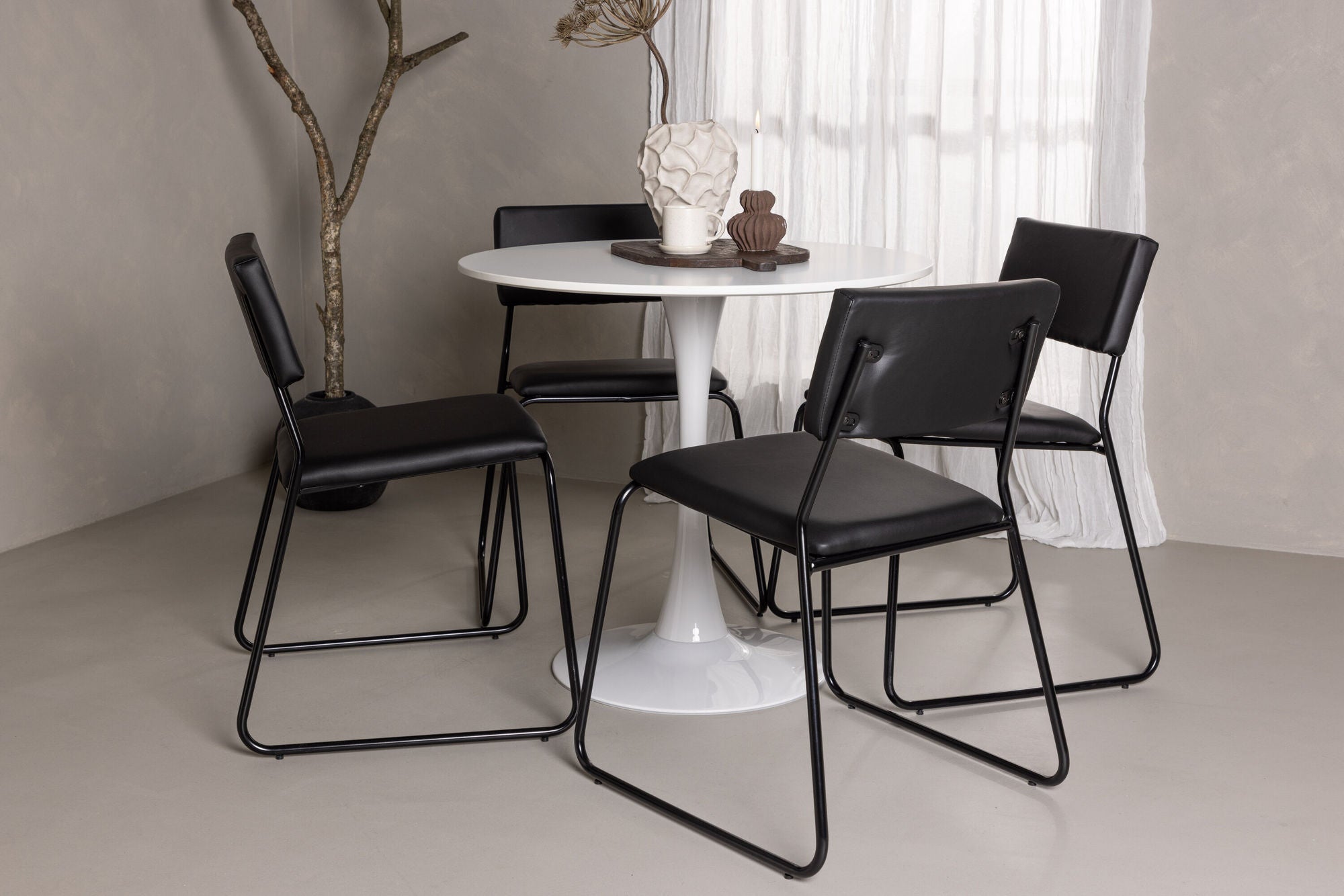 Venture Home Hamden spisebord - White MDF+Kenth stol - Black / Black PU_4