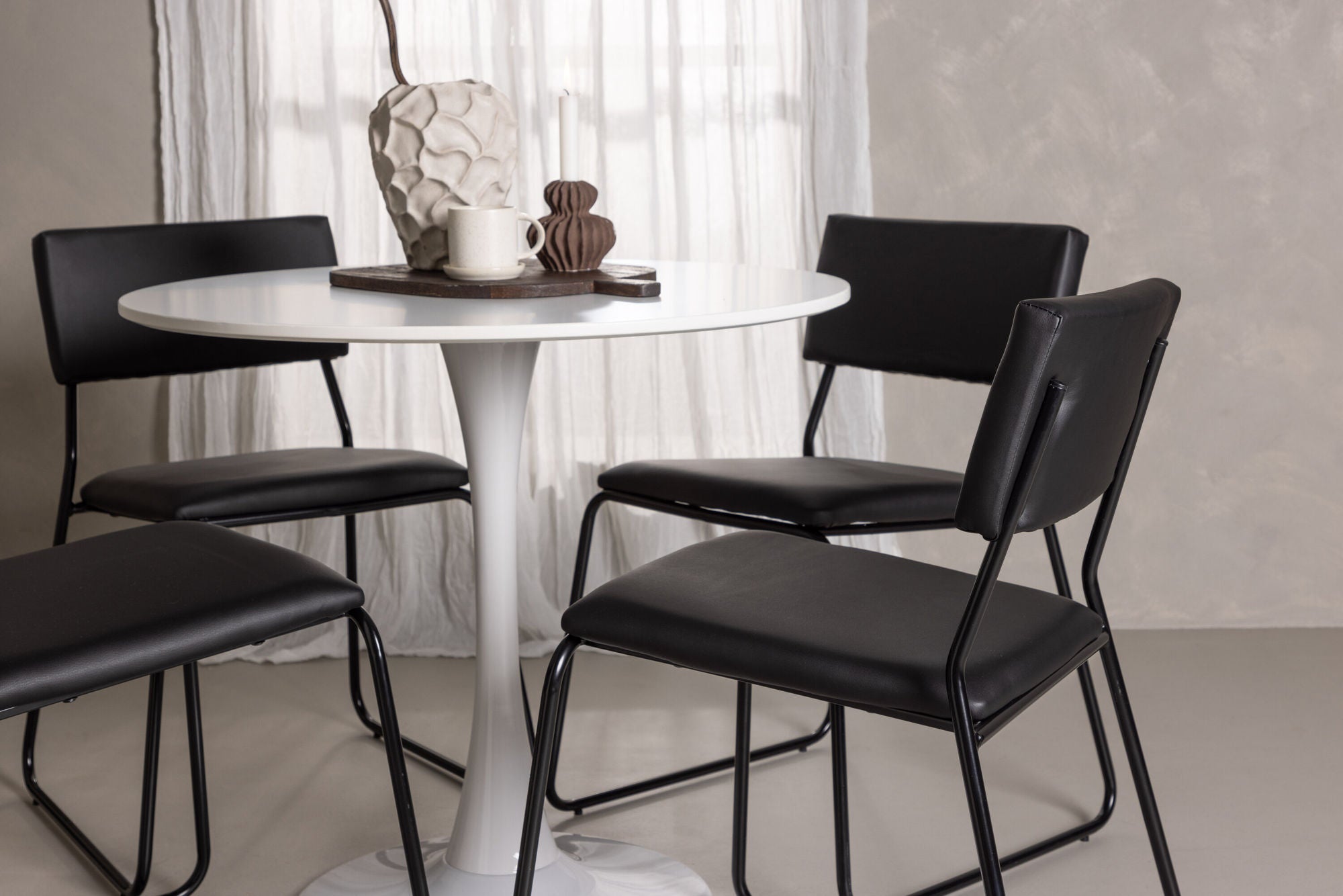 Venture Home Hamden spisebord - White MDF+Kenth stol - Black / Black PU_4