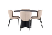 Venture Home Bootcut rund spisebord - Black / Black Fanéer +Modesto Spisebordsstol - Beige / Beige Boucle _4