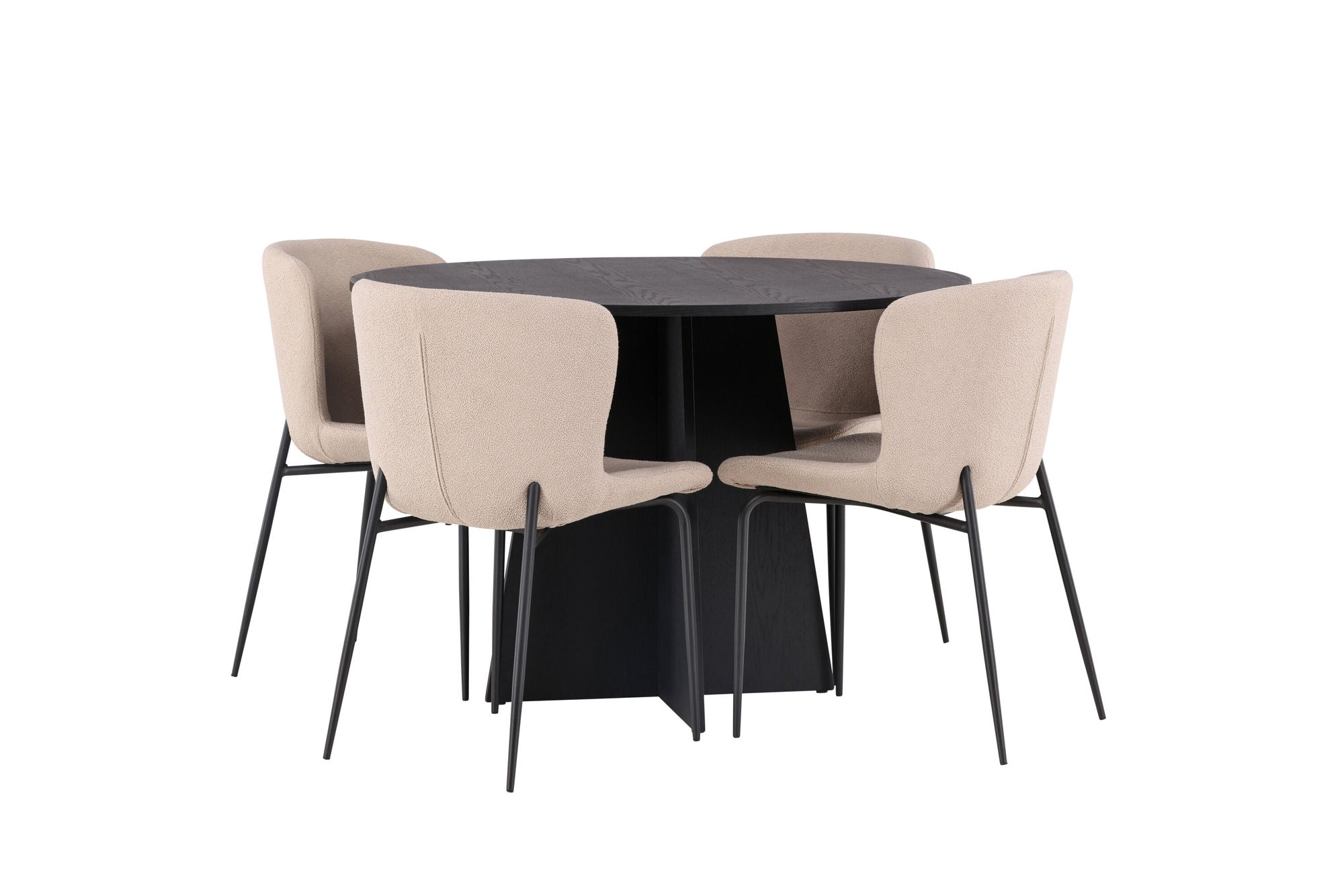 Venture Home Bootcut rund spisebord - Black / Black Fanéer +Modesto Spisebordsstol - Beige / Beige Boucle _4