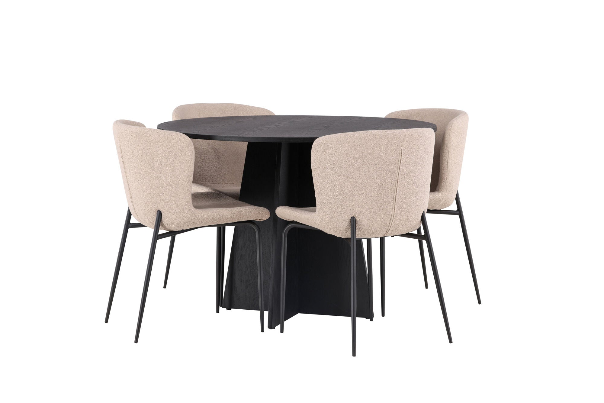Venture Home Bootcut rund spisebord - Black / Black Fanéer +Modesto Spisebordsstol - Beige / Beige Boucle _4