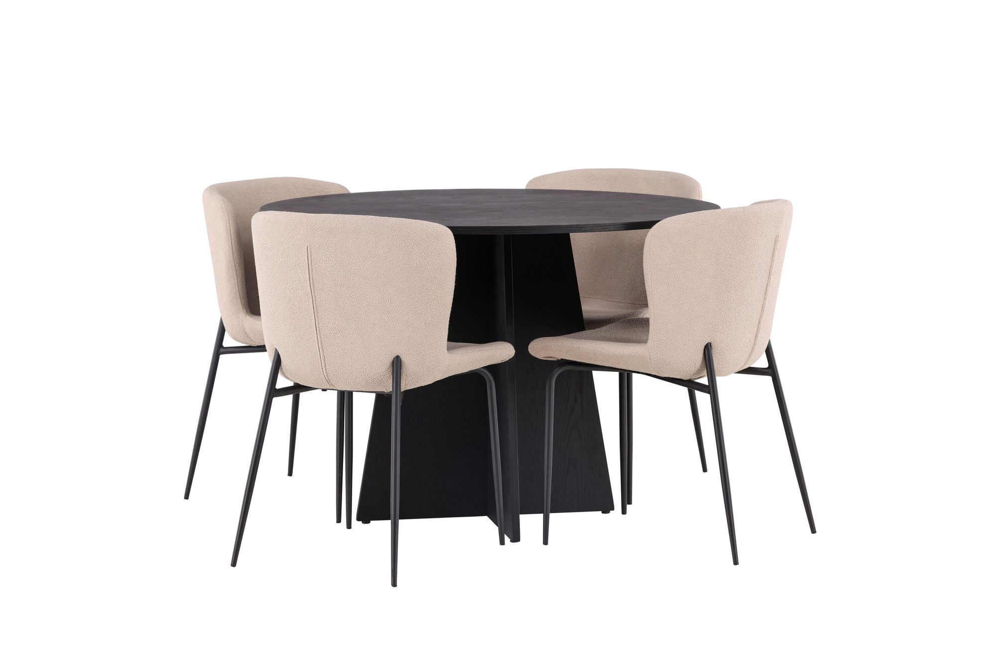 Venture Home Bootcut rund spisebord - Black / Black Fanéer +Modesto Spisebordsstol - Beige / Beige Boucle _4