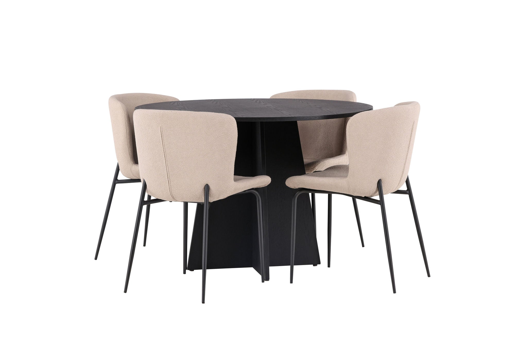 Venture Home Bootcut rund spisebord - Black / Black Fanéer +Modesto Spisebordsstol - Beige / Beige Boucle _4