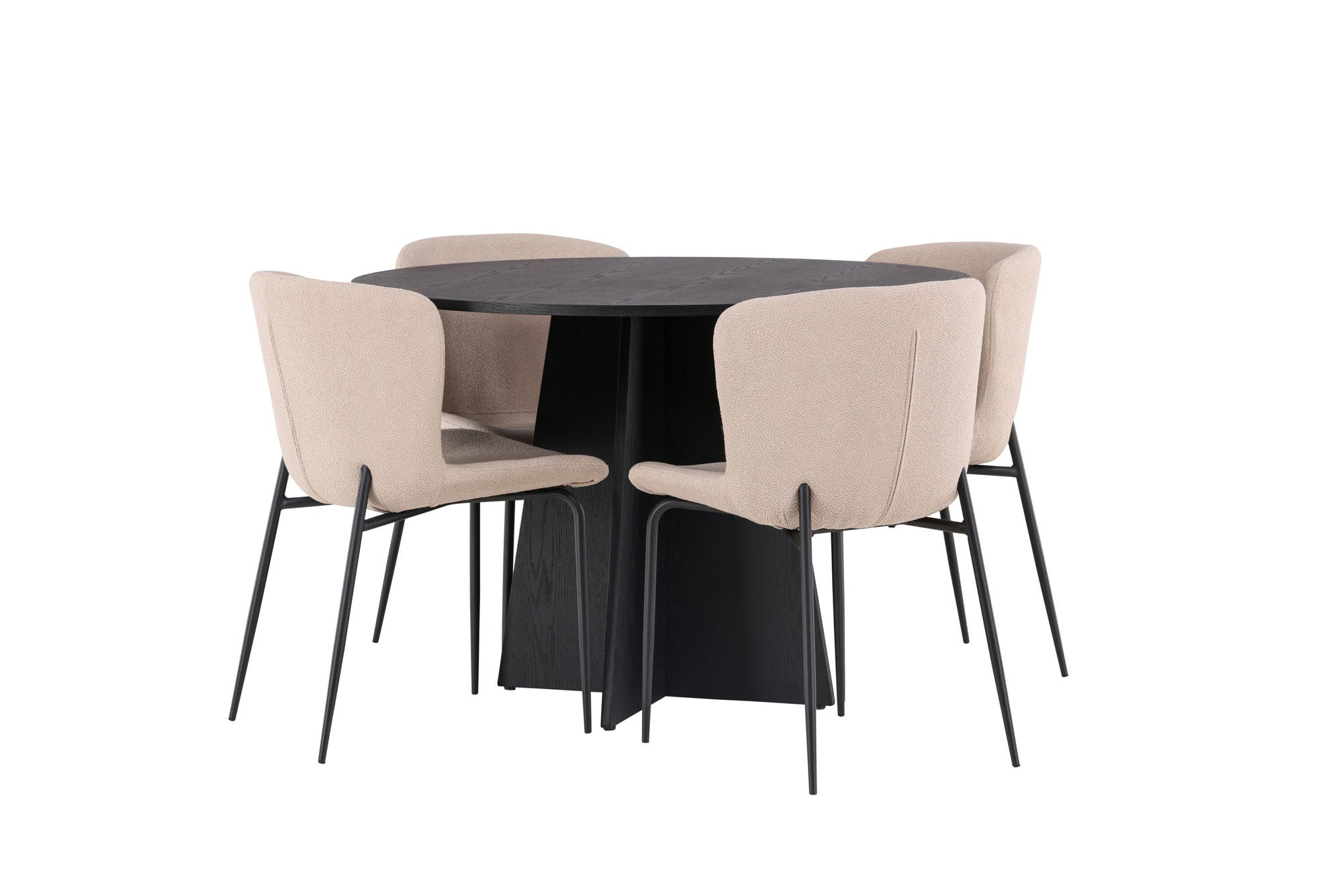Venture Home Bootcut rund spisebord - Black / Black Fanéer +Modesto Spisebordsstol - Beige / Beige Boucle _4