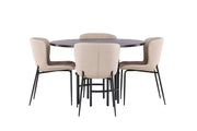 Venture Home Copenhagen spisebord - Black / Mocca Veneer +Modesto Spisebordsstol - Beige / Beige Boucle _4
