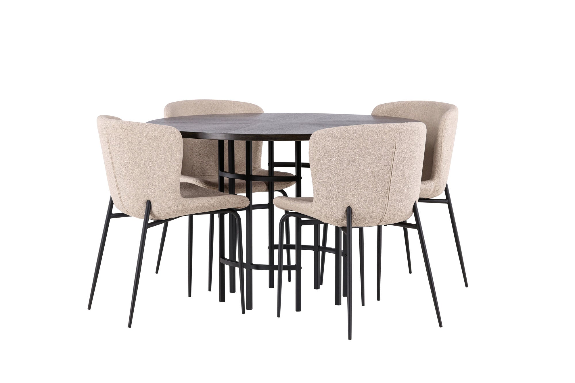 Venture Home Copenhagen spisebord - Black / Mocca Veneer +Modesto Spisebordsstol - Beige / Beige Boucle _4