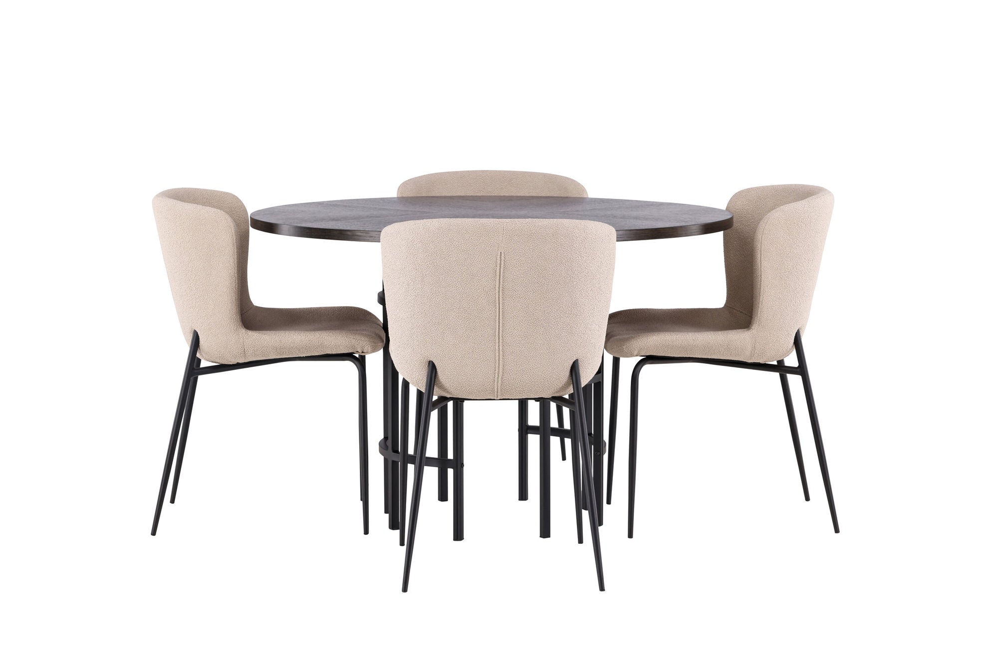Venture Home Copenhagen spisebord - Black / Mocca Veneer +Modesto Spisebordsstol - Beige / Beige Boucle _4