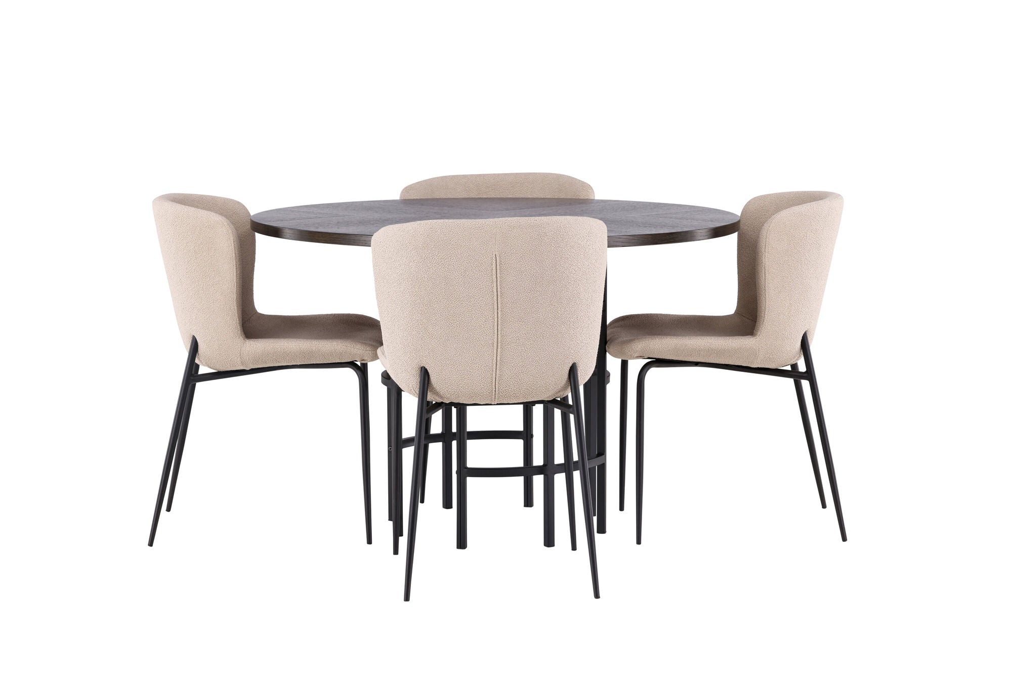 Venture Home Copenhagen spisebord - Black / Mocca Veneer +Modesto Spisebordsstol - Beige / Beige Boucle _4