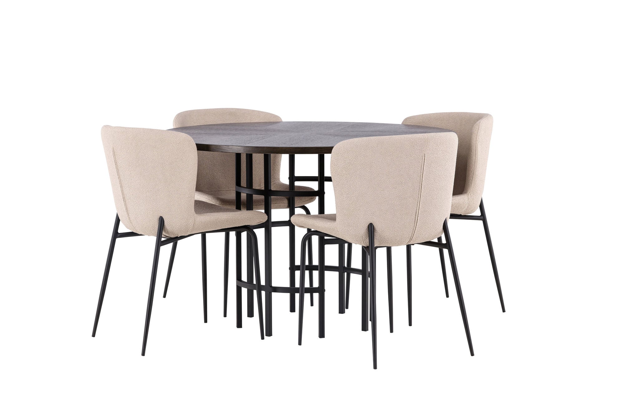Venture Home Copenhagen spisebord - Black / Mocca Veneer +Modesto Spisebordsstol - Beige / Beige Boucle _4