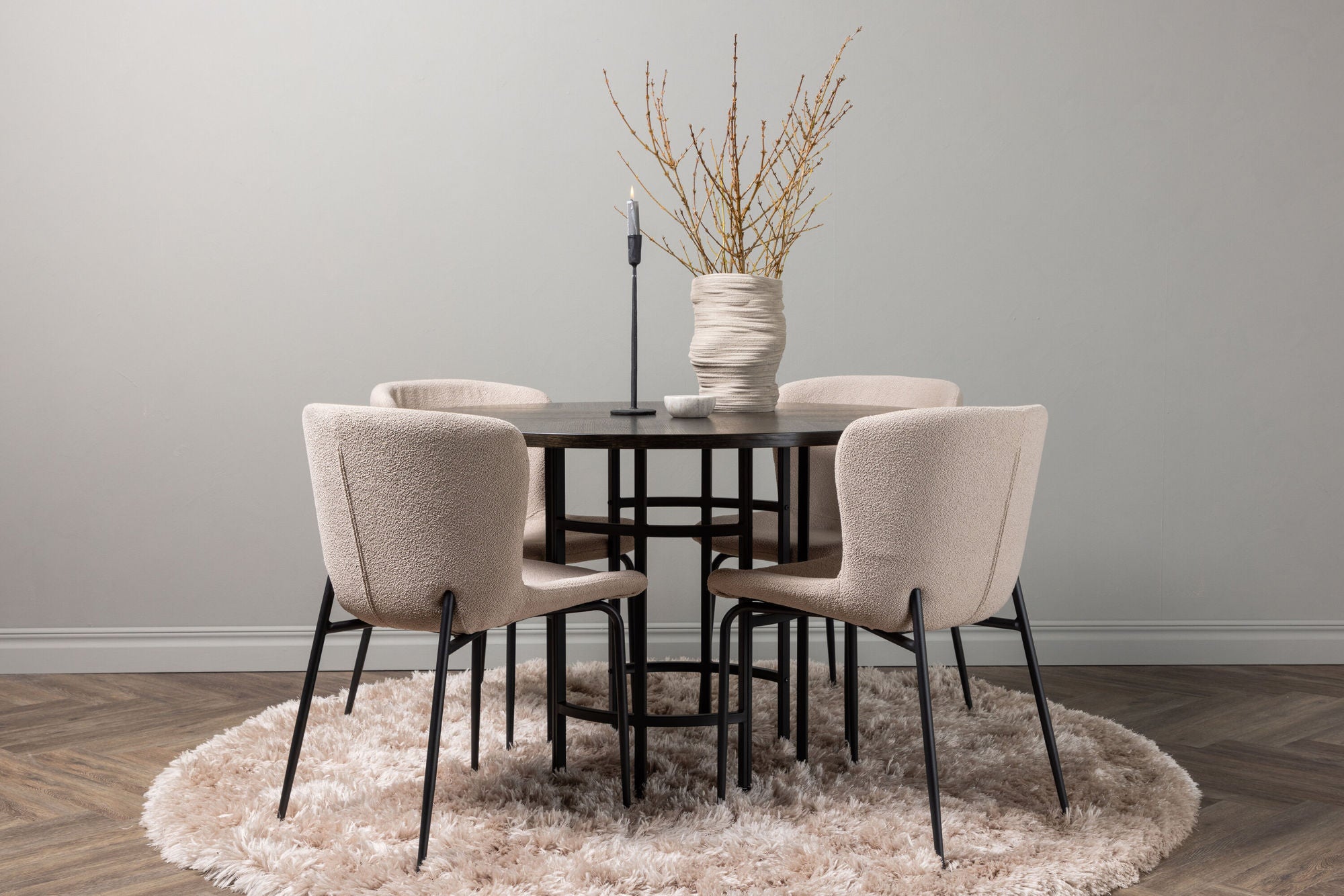 Venture Home Copenhagen spisebord - Black / Mocca Veneer +Modesto Spisebordsstol - Beige / Beige Boucle _4