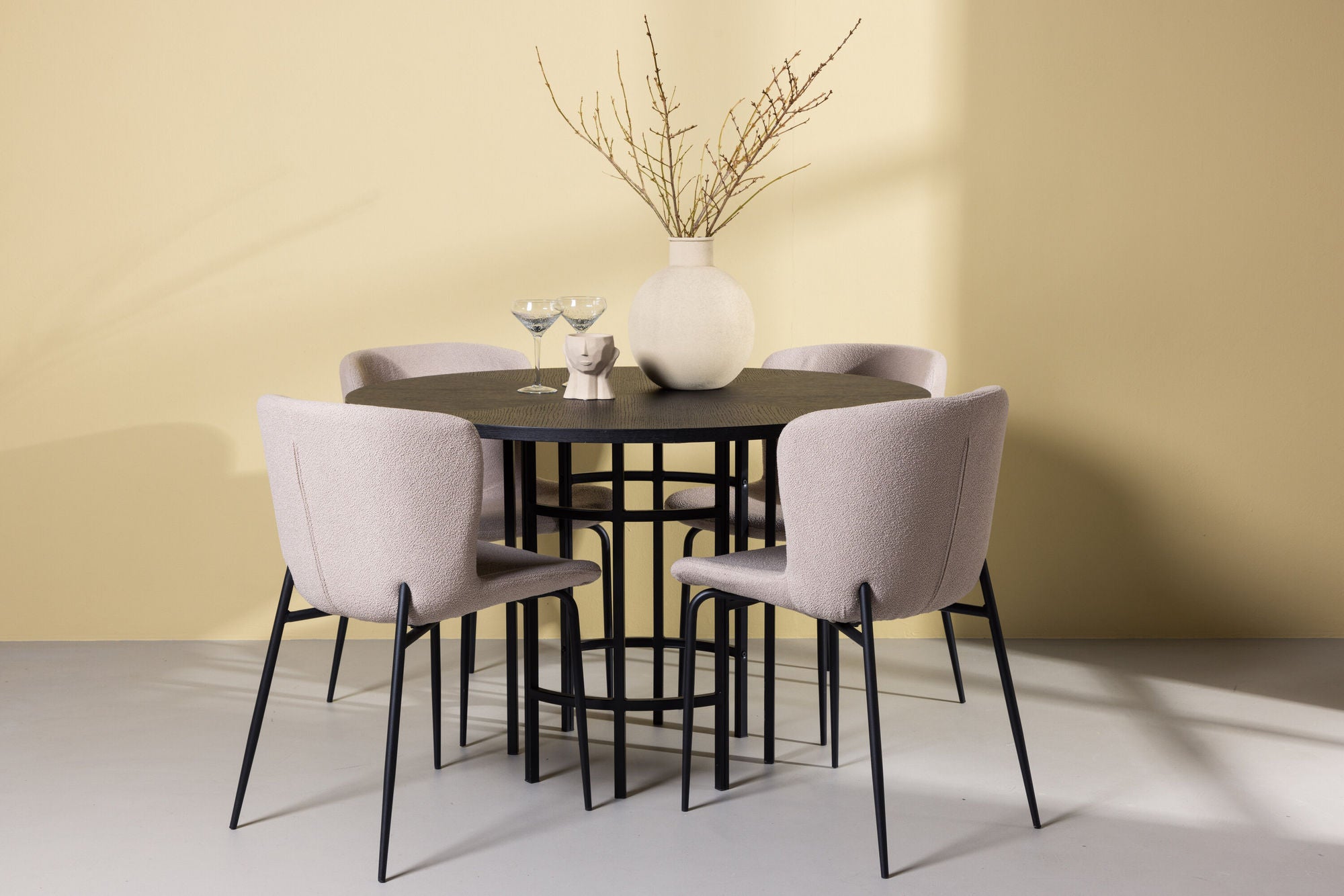 Venture Home Copenhagen spisebord - Black / Black Veneer +Modesto Spisebordsstol - Beige / Beige Boucle _4
