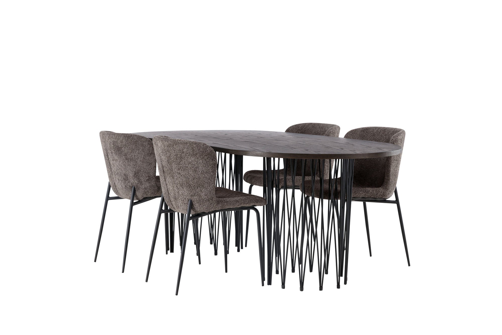 Venture Home Stone oval spisebord - Black / Mocca Veneer +Modesto Spisebordsstol - Grey / Smoked Black Boucle _4