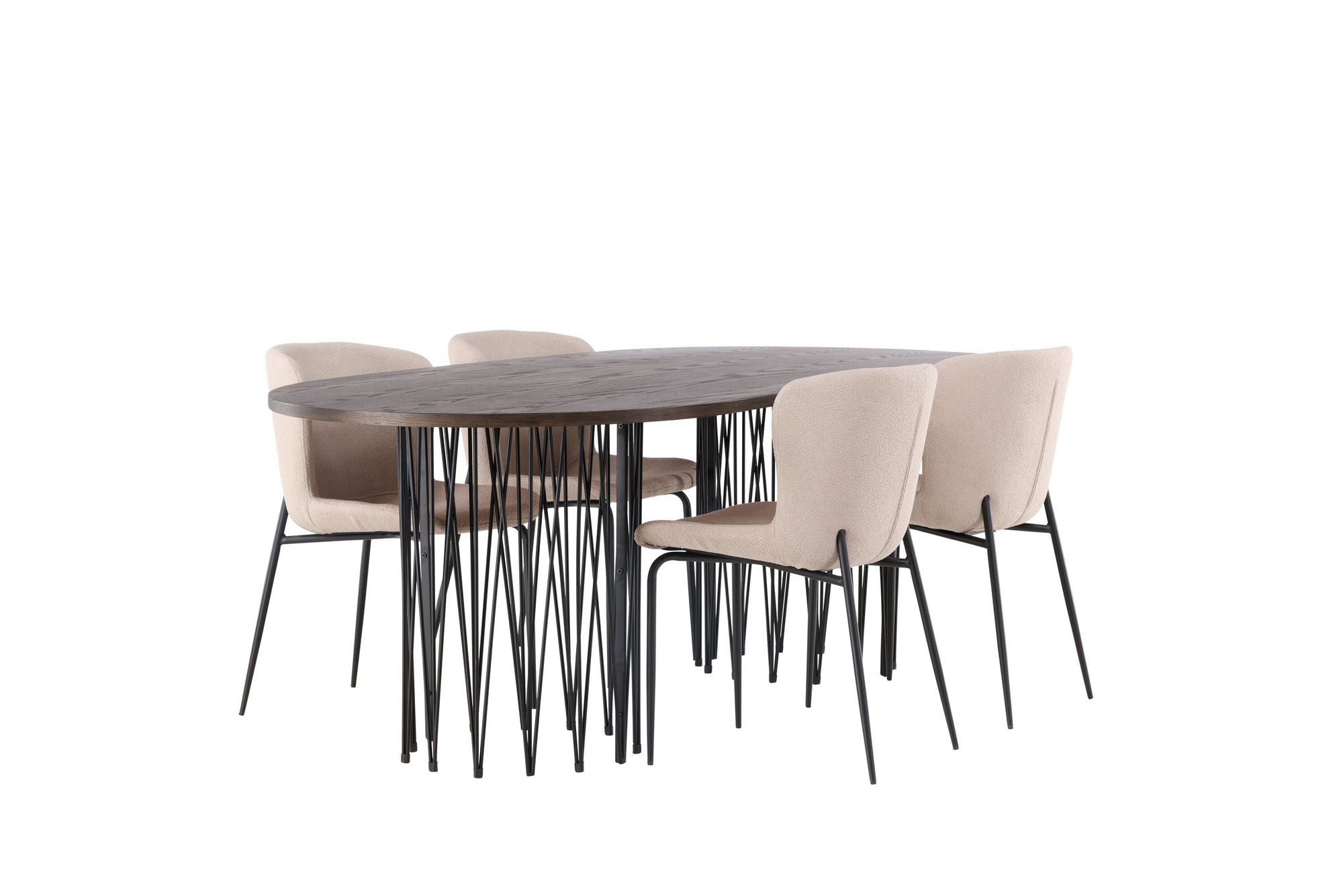 Venture Home Stone oval spisebord - Black / Mocca Veneer +Modesto Spisebordsstol - Beige / Beige Boucle _4