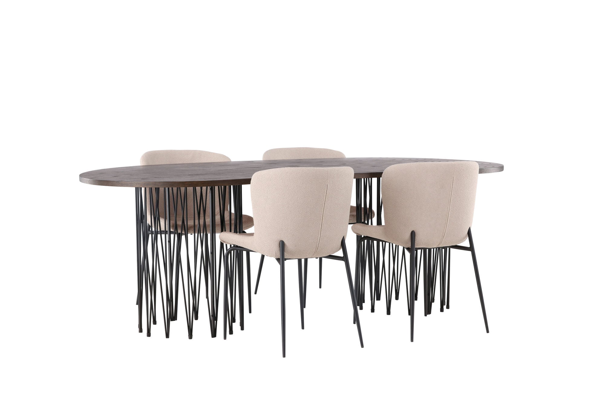 Venture Home Stone oval spisebord - Black / Mocca Veneer +Modesto Spisebordsstol - Beige / Beige Boucle _4