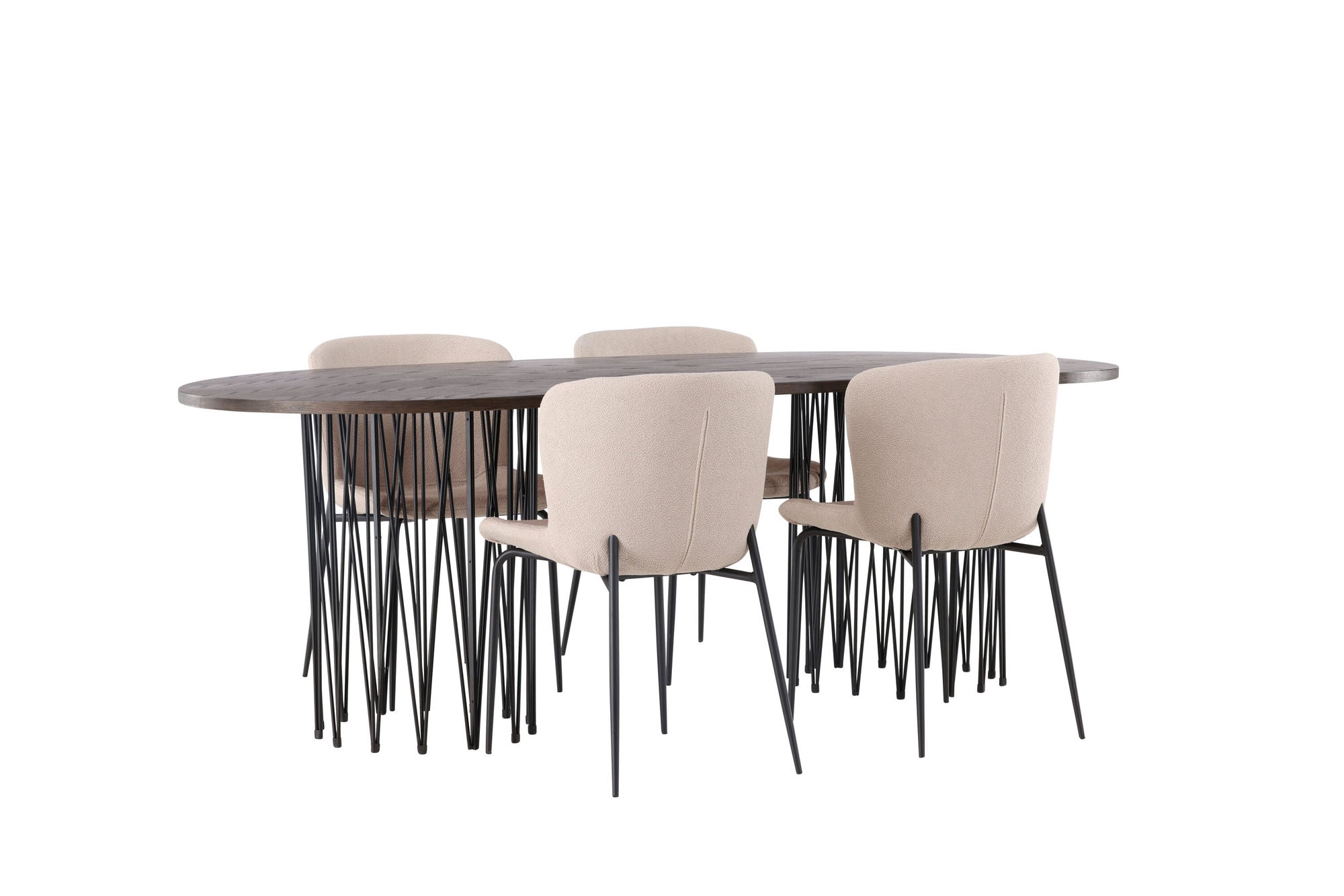 Venture Home Stone oval spisebord - Black / Mocca Veneer +Modesto Spisebordsstol - Beige / Beige Boucle _4
