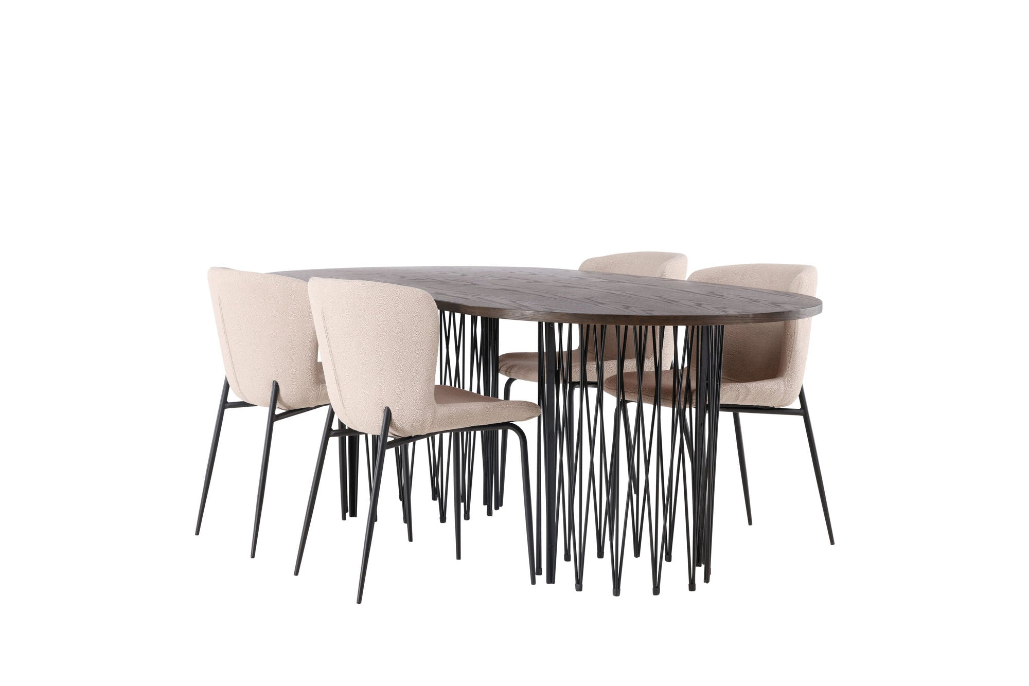 Venture Home Stone oval spisebord - Black / Mocca Veneer +Modesto Spisebordsstol - Beige / Beige Boucle _4