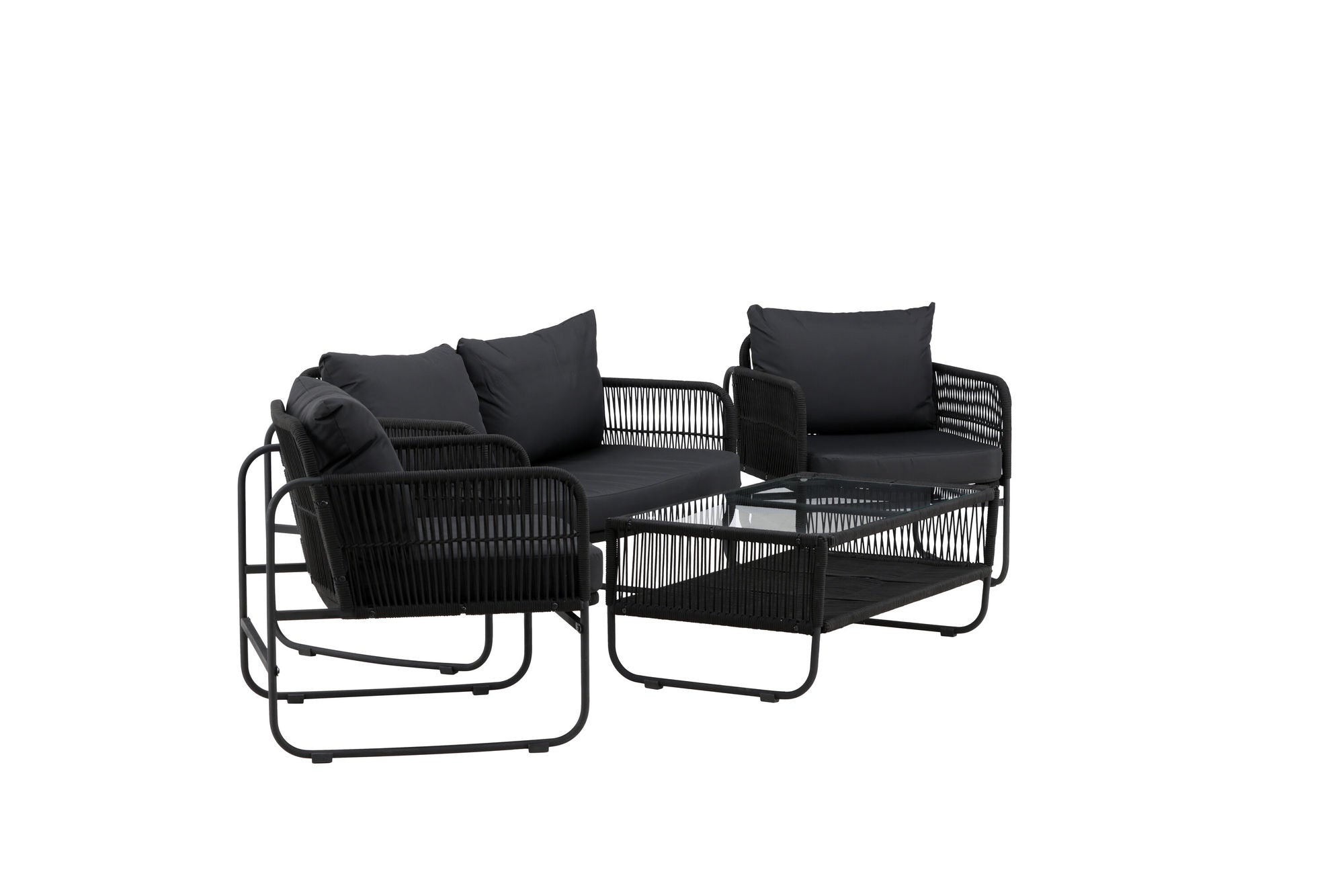 Venture Home Utah Lounge set - Black - Black rope (two seater + 2 one seater + bord)