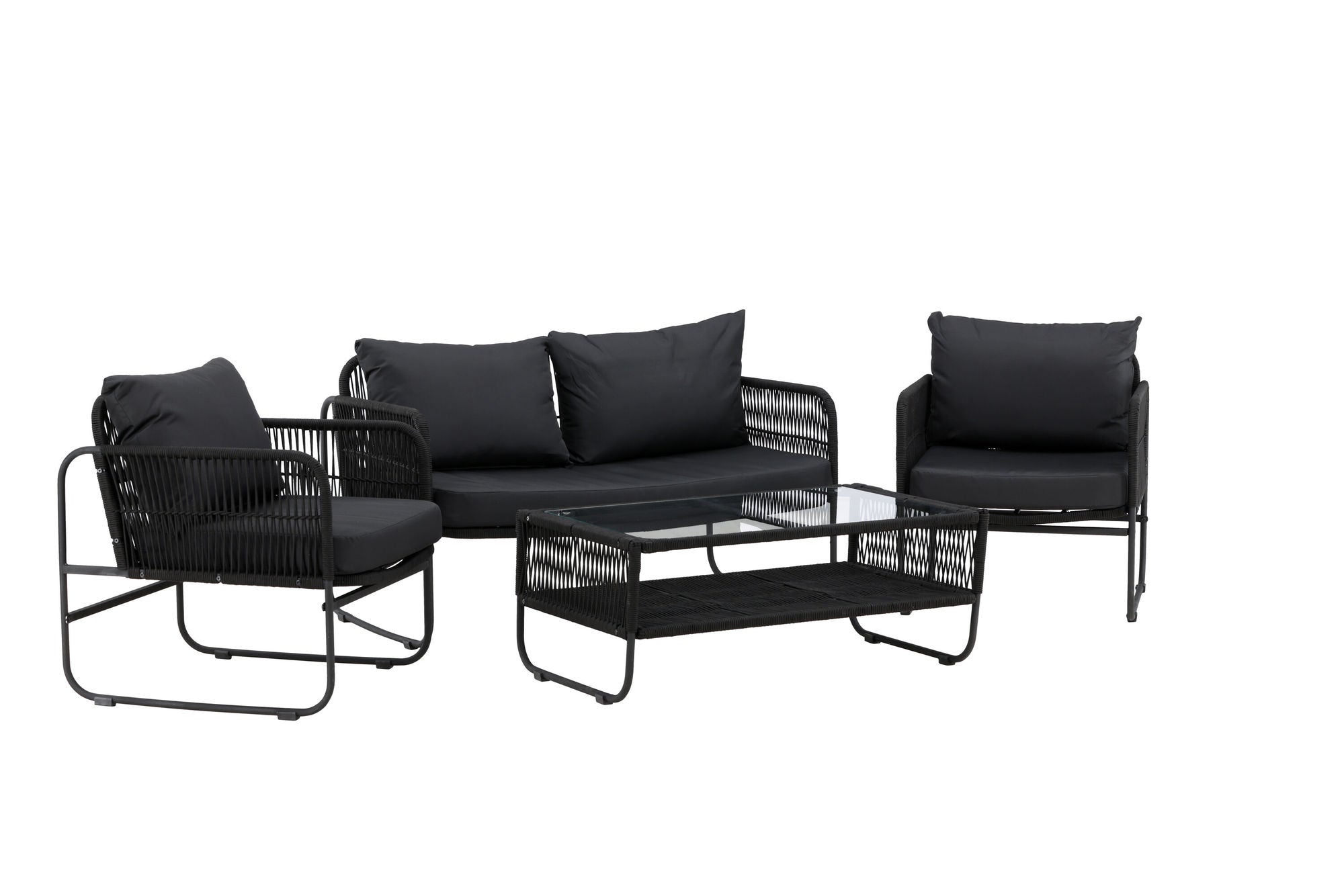 Venture Home Utah Lounge set - Black - Black rope (two seater + 2 one seater + bord)
