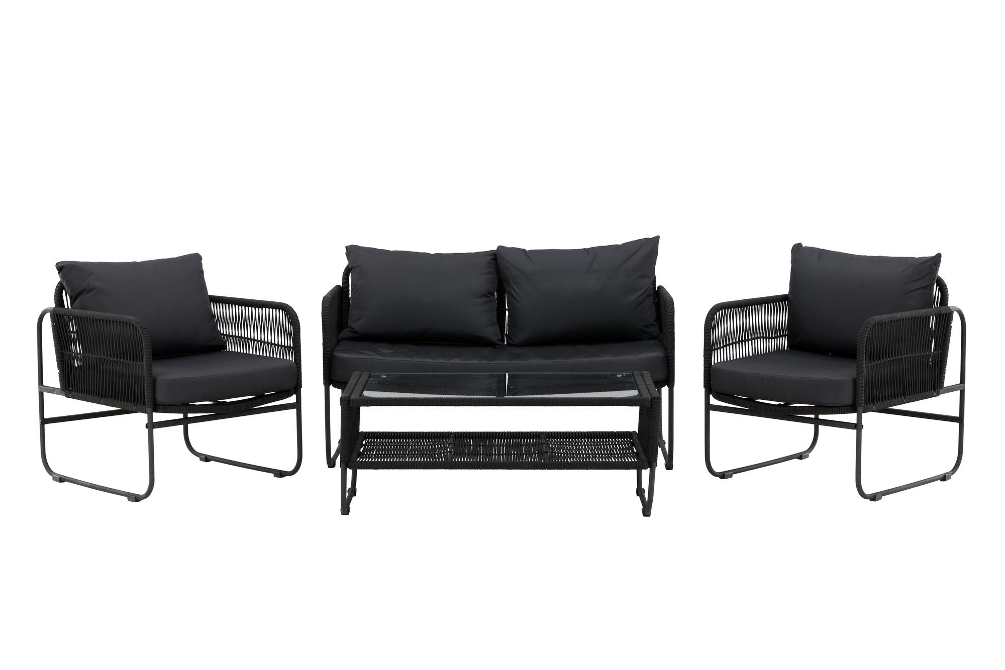 Venture Home Utah Lounge set - Black - Black rope (two seater + 2 one seater + bord)