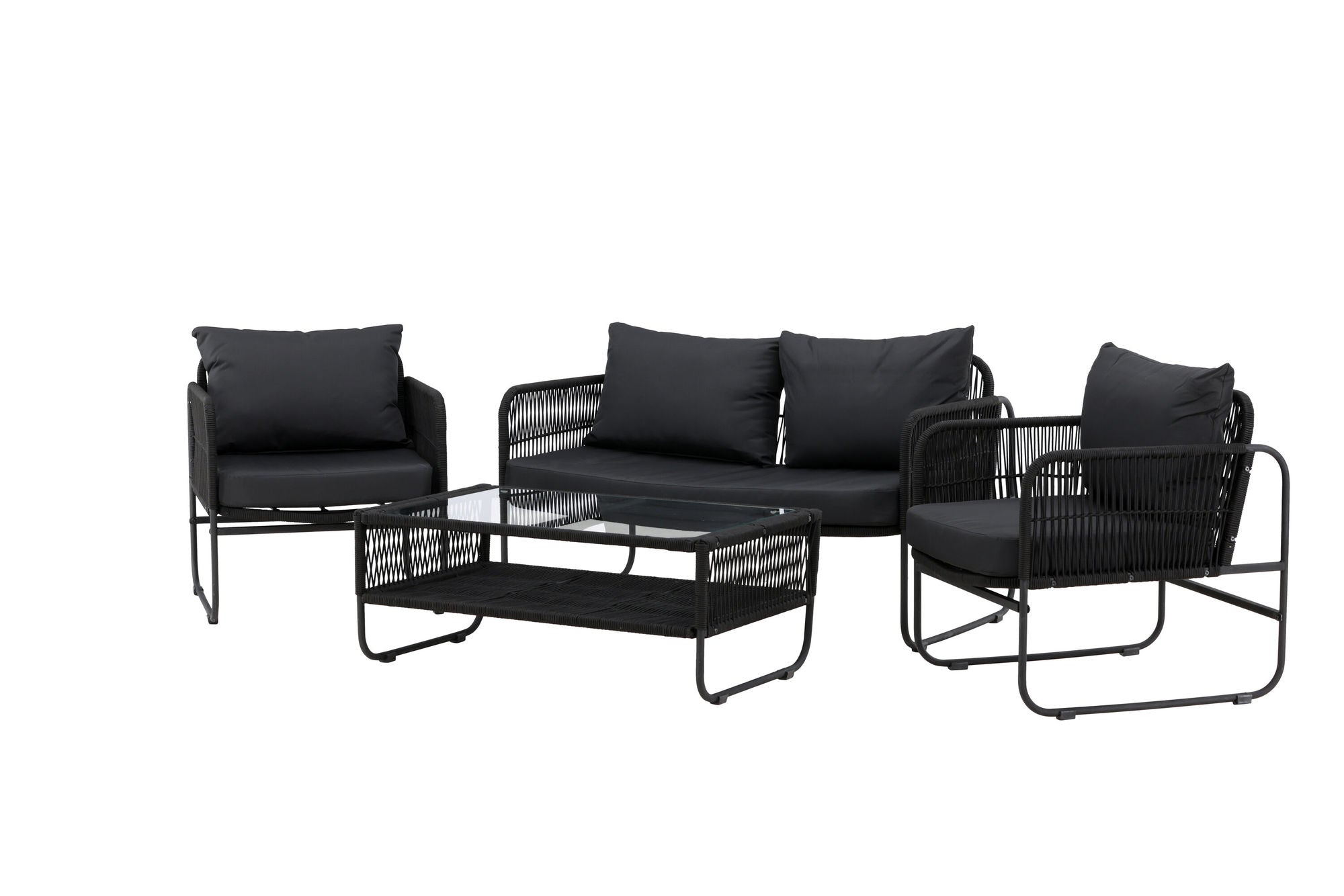 Venture Home Utah Lounge set - Black - Black rope (two seater + 2 one seater + bord)