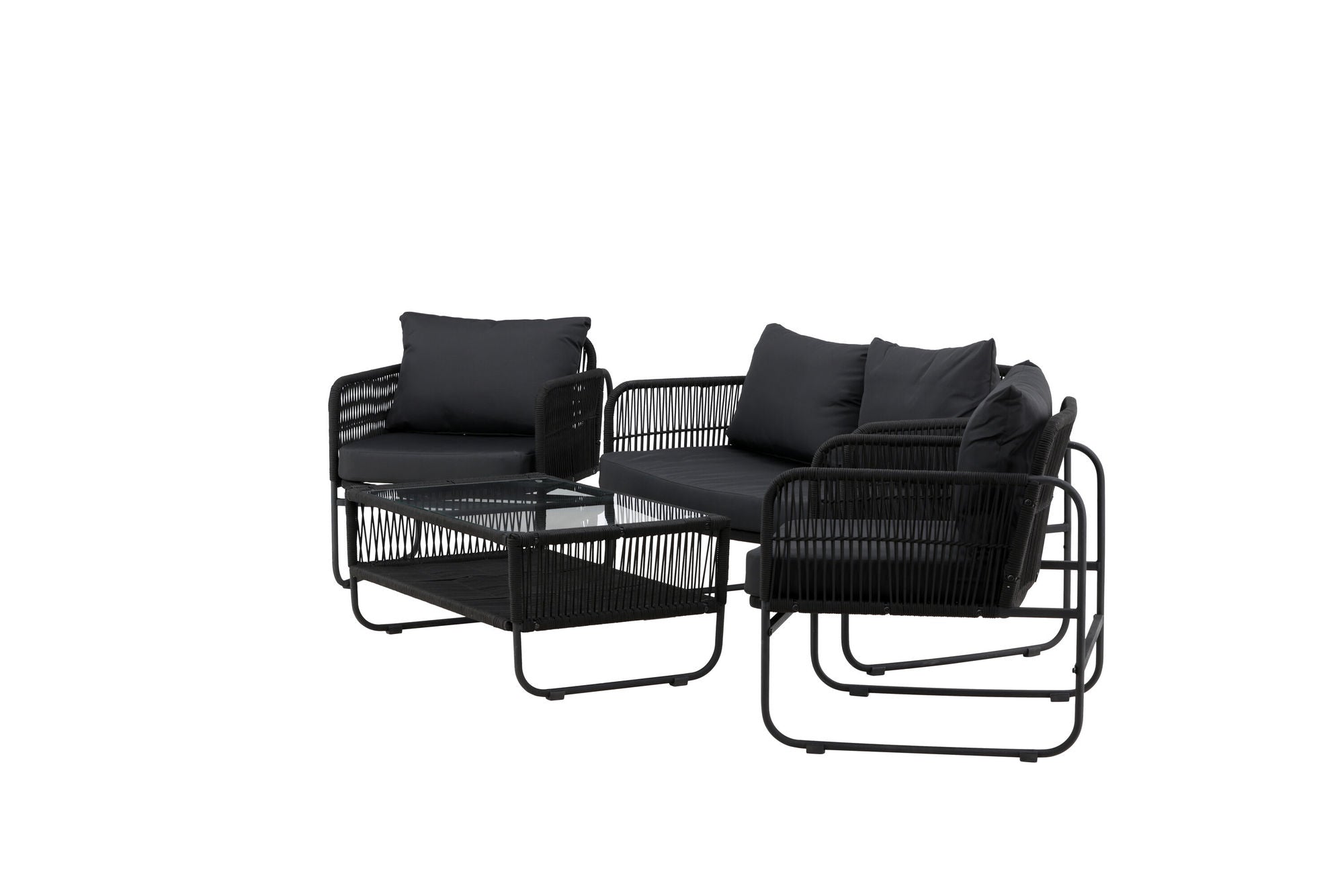 Venture Home Utah Lounge set - Black - Black rope (two seater + 2 one seater + bord)