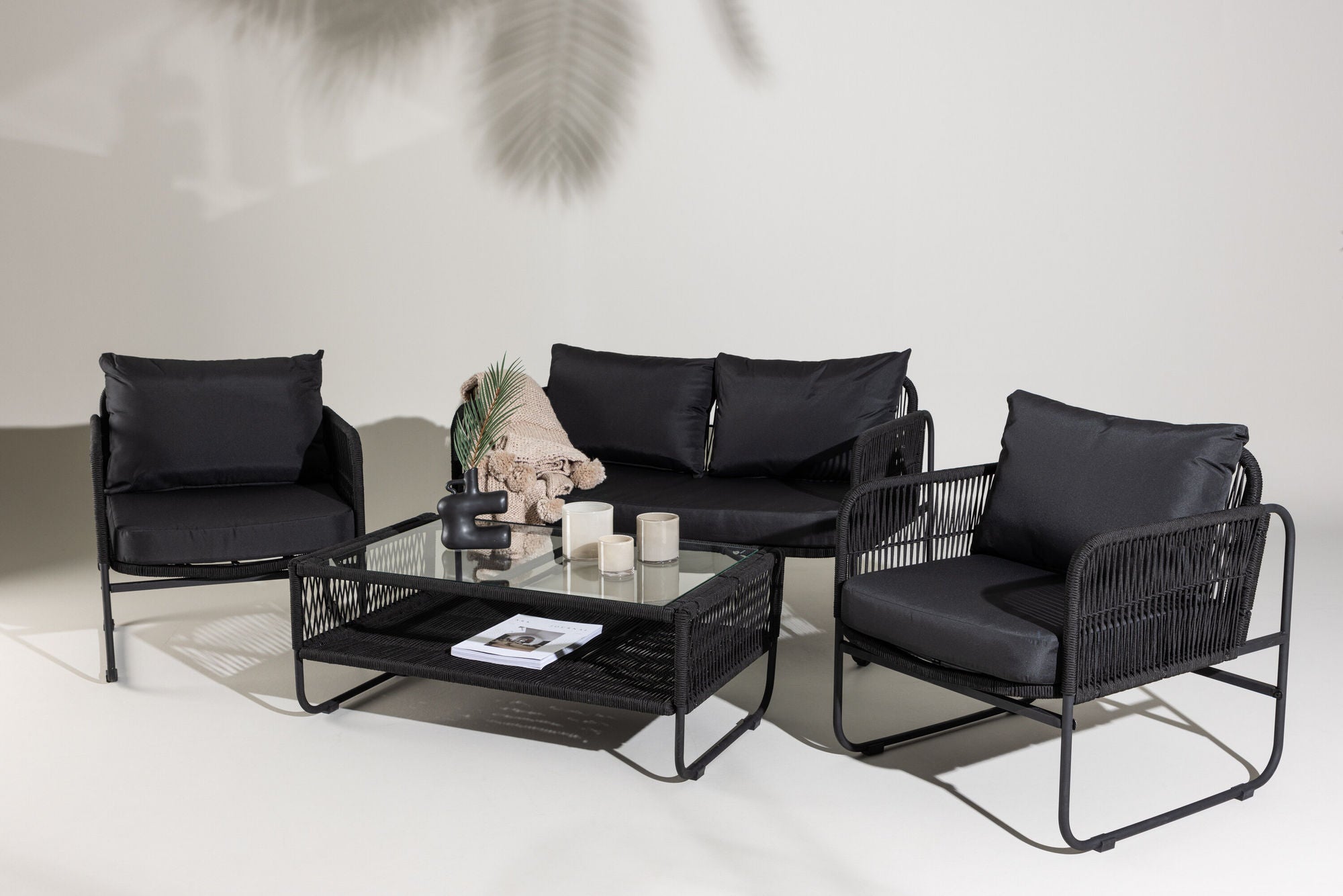 Venture Home Utah Lounge set - Black - Black rope (two seater + 2 one seater + bord)