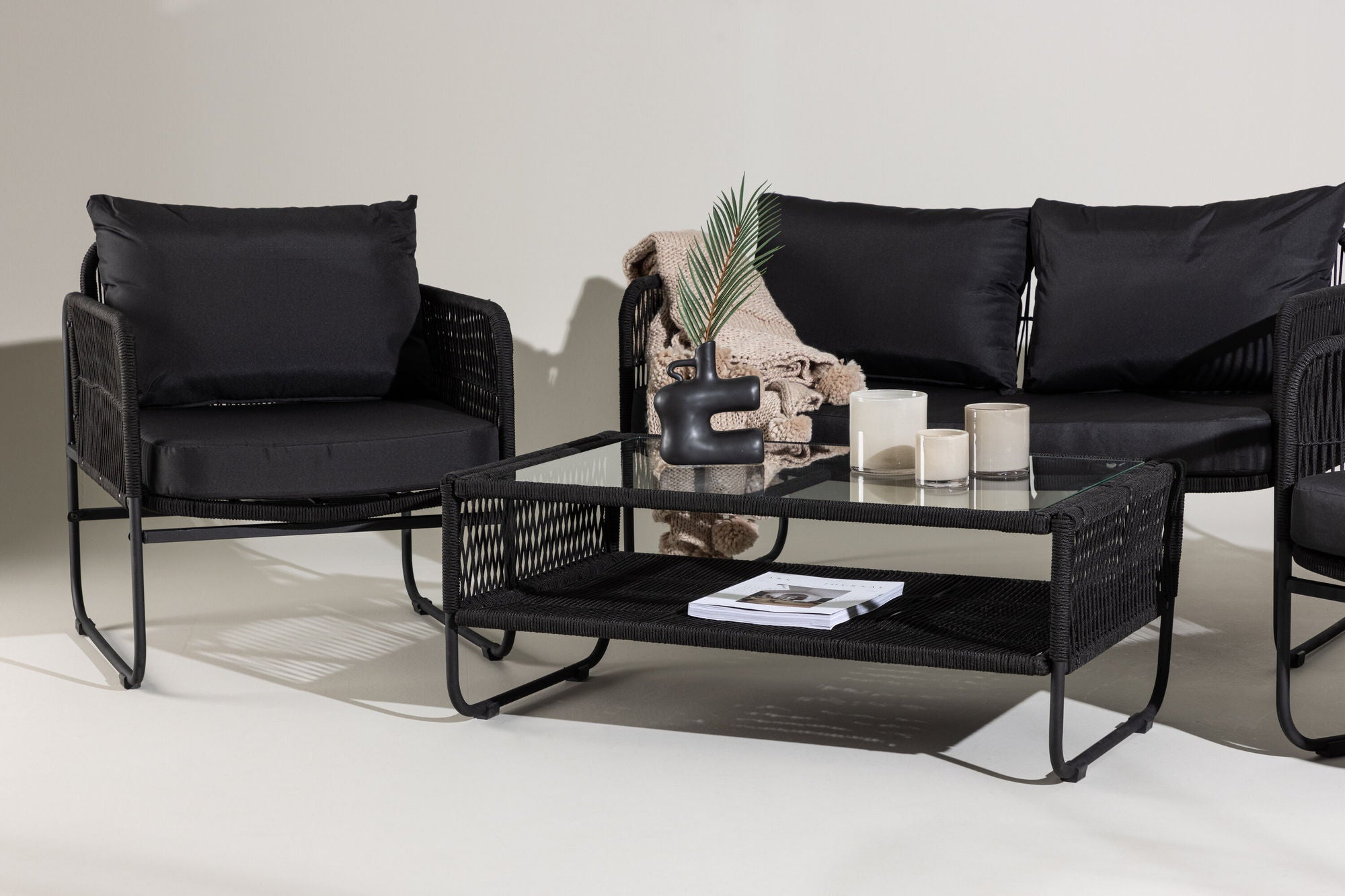 Venture Home Utah Lounge set - Black - Black rope (two seater + 2 one seater + bord)
