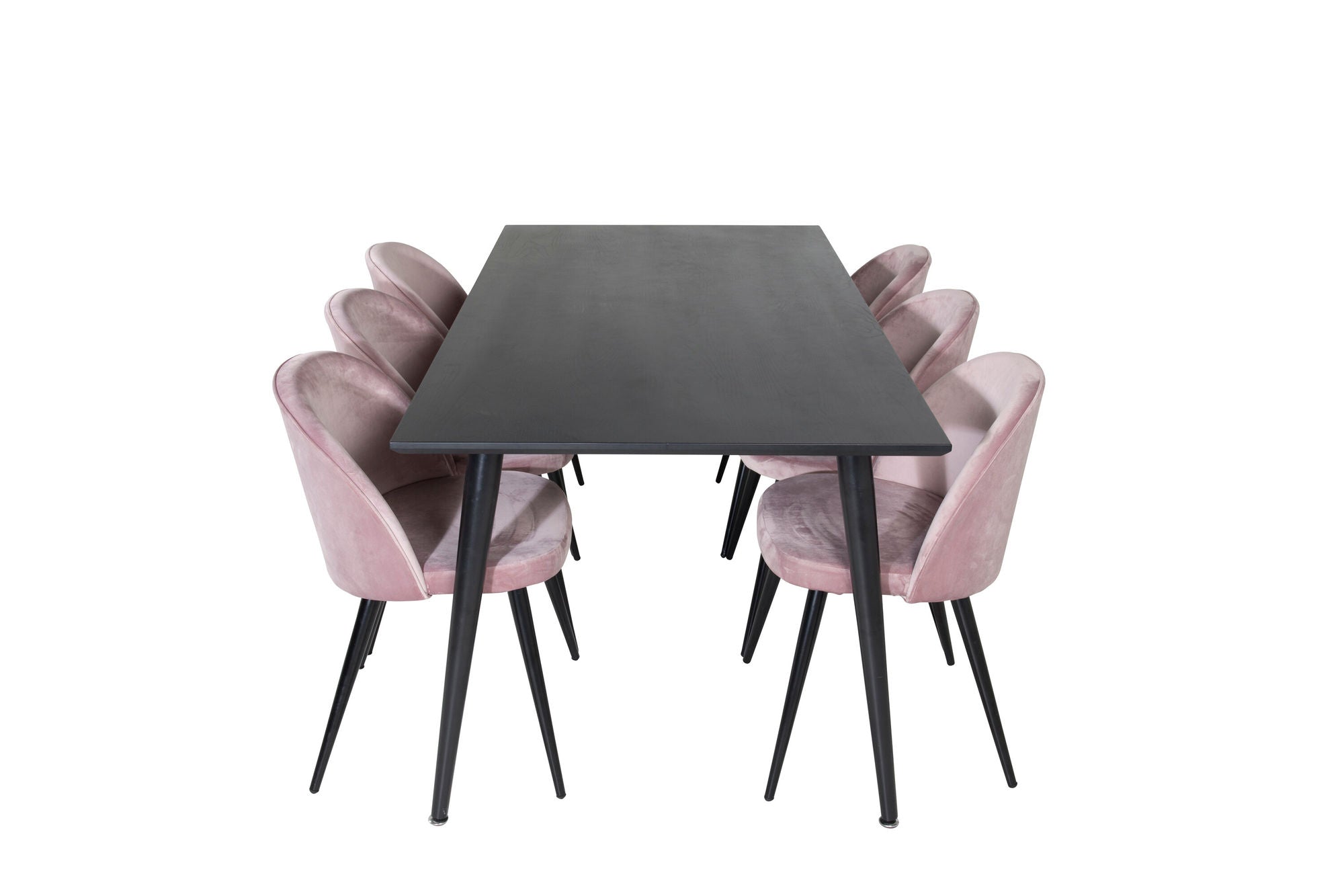 Venture Home Dipp spisebord - 180*90cm - Black Veneer / all black legs +Velvet Spisebordsstol - Pink / Black_6