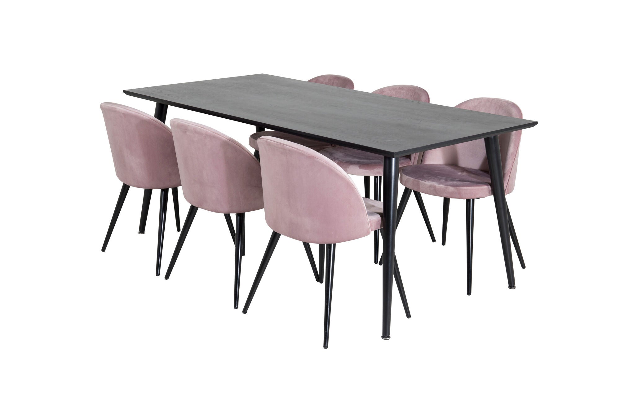 Venture Home Dipp spisebord - 180*90cm - Black Veneer / all black legs +Velvet Spisebordsstol - Pink / Black_6