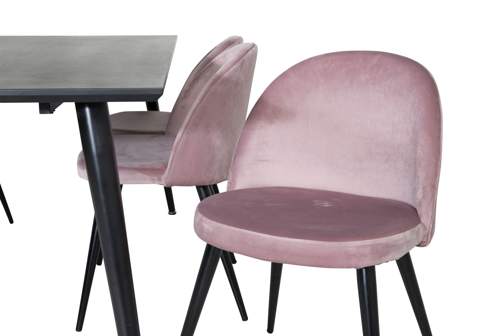 Venture Home Dipp spisebord - 180*90cm - Black Veneer / all black legs +Velvet Spisebordsstol - Pink / Black_6