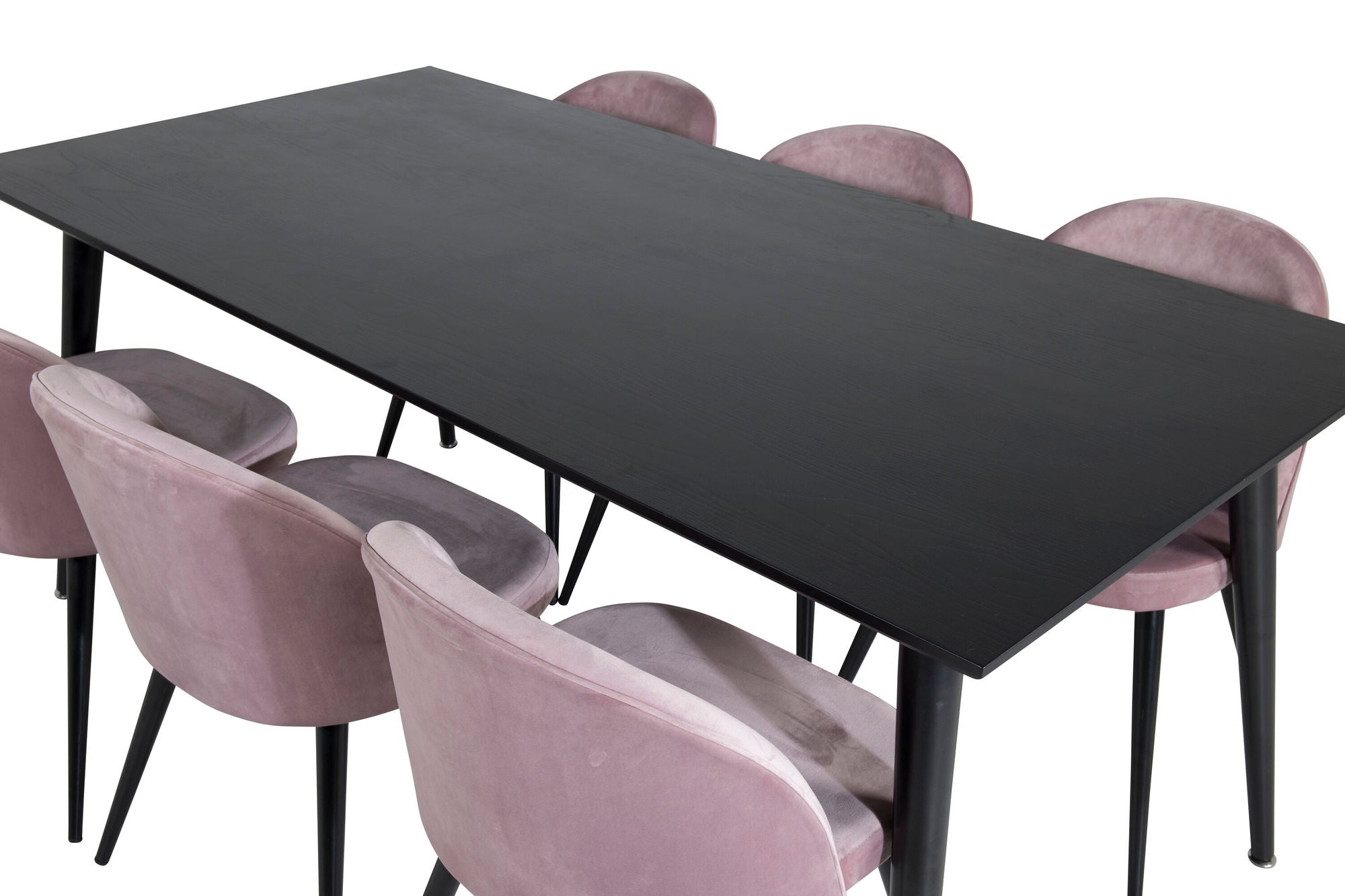 Venture Home Dipp spisebord - 180*90cm - Black Veneer / all black legs +Velvet Spisebordsstol - Pink / Black_6