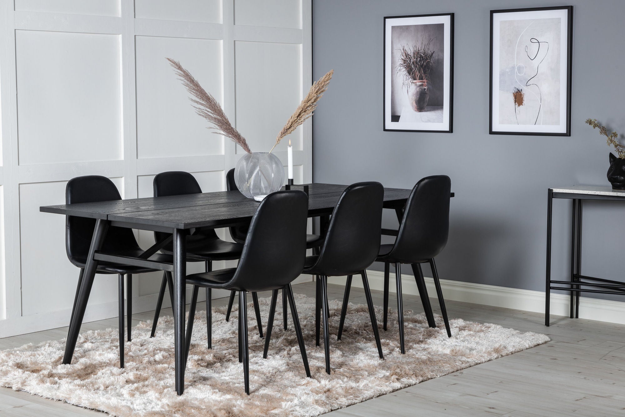 Venture Home Sleek Extentionbord Black Brushed - 195*95+Polar Spisebordsstol - Black / Black_6