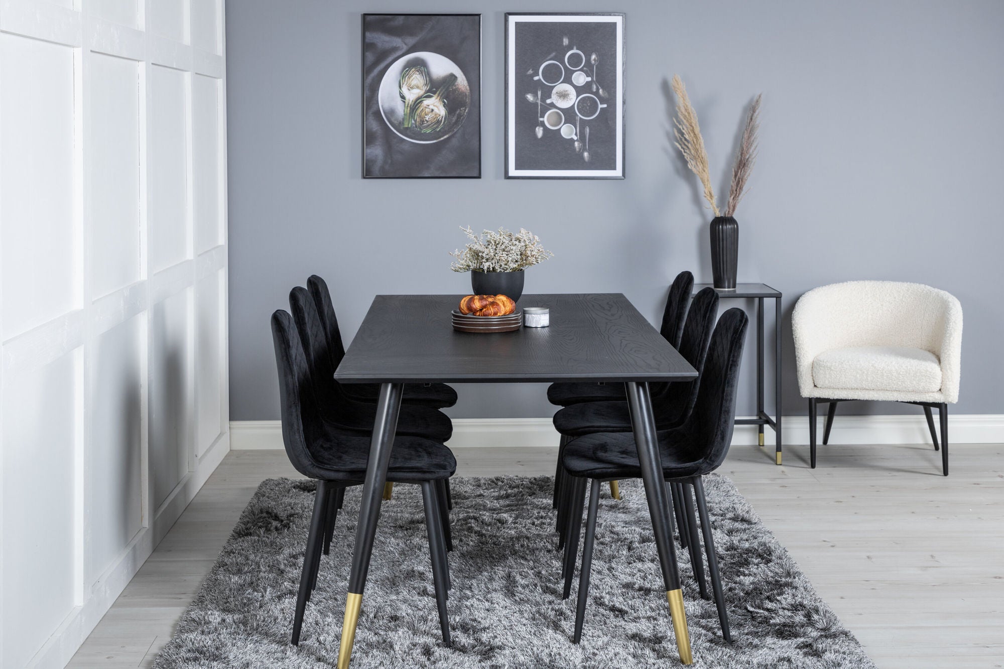 Venture Home Dipp spisebord - 180*90cm - Black / Black Brass+Polar Diamond Spisebordsstol - Black Legs - Black Velvet_6