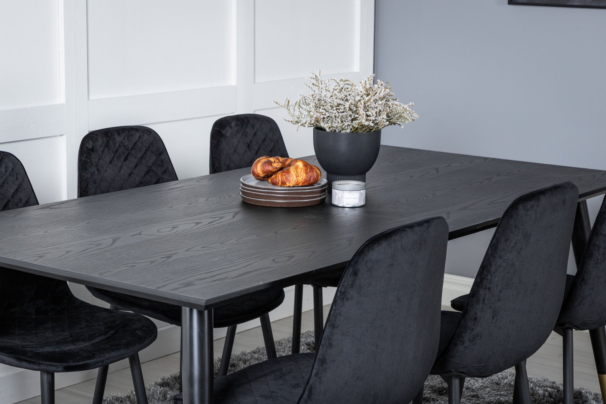 Venture Home Dipp spisebord - 180*90cm - Black / Black Brass+Polar Diamond Spisebordsstol - Black Legs - Black Velvet_6