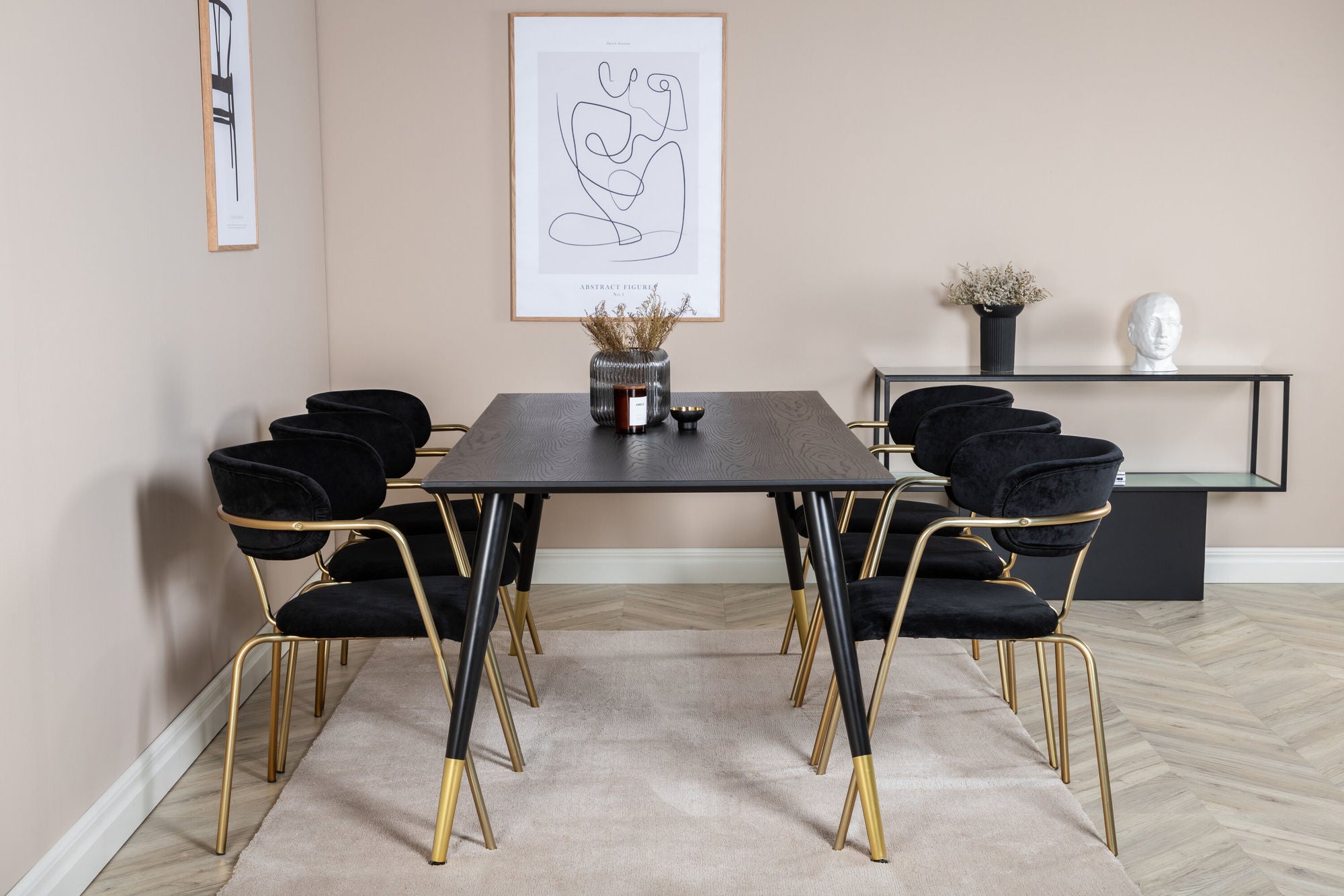 Venture Home Dipp spisebord - 180*90cm - Black / Black Brass+Arrow armchair - Brass Legs - Black Velvet_6