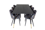 Venture Home Dipp spisebord - 180*90cm - Black / Black Brass+Velvet Spisebordsstol - Black Flower fabric_6
