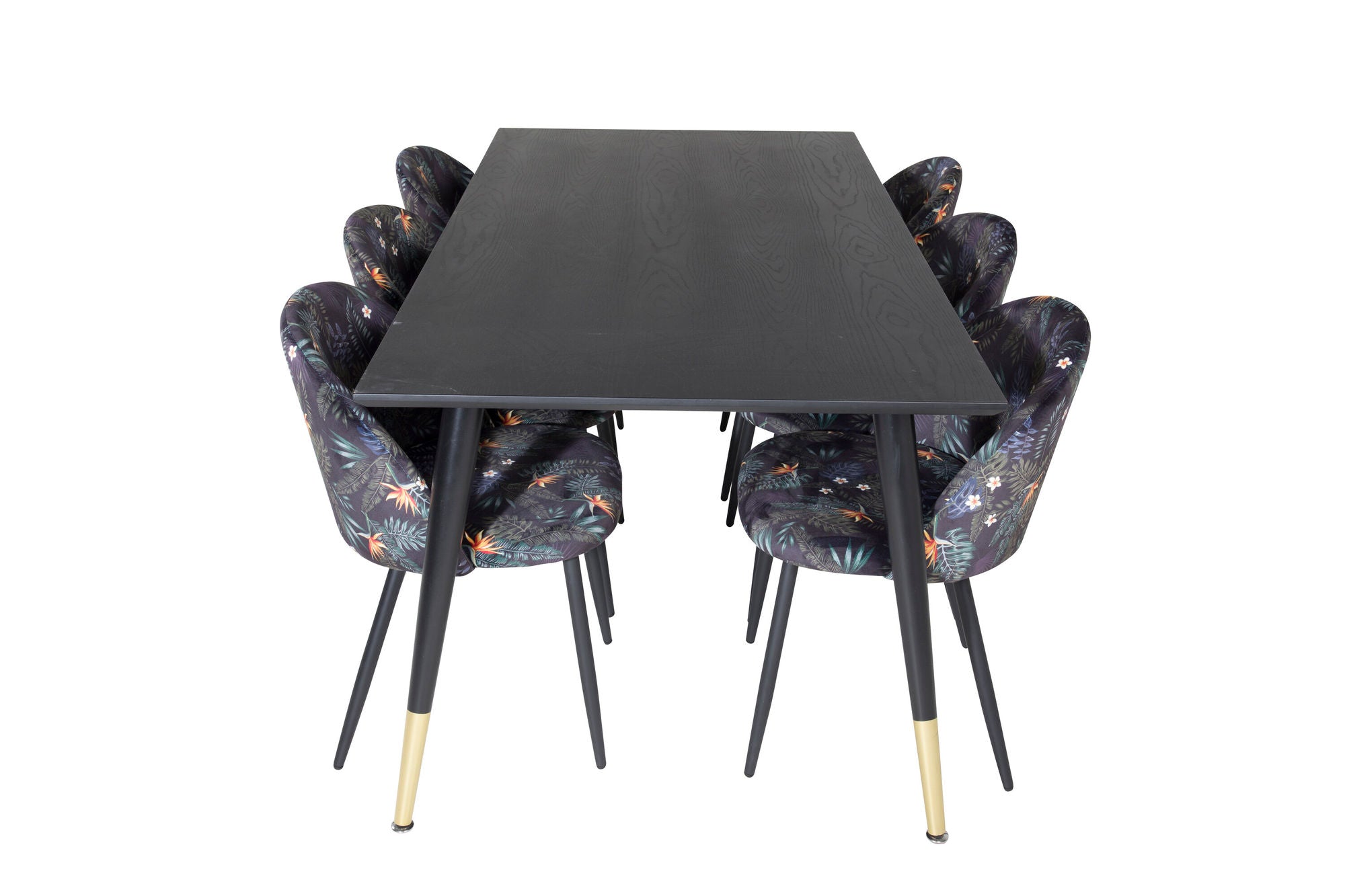 Venture Home Dipp spisebord - 180*90cm - Black / Black Brass+Velvet Spisebordsstol - Black Flower fabric_6