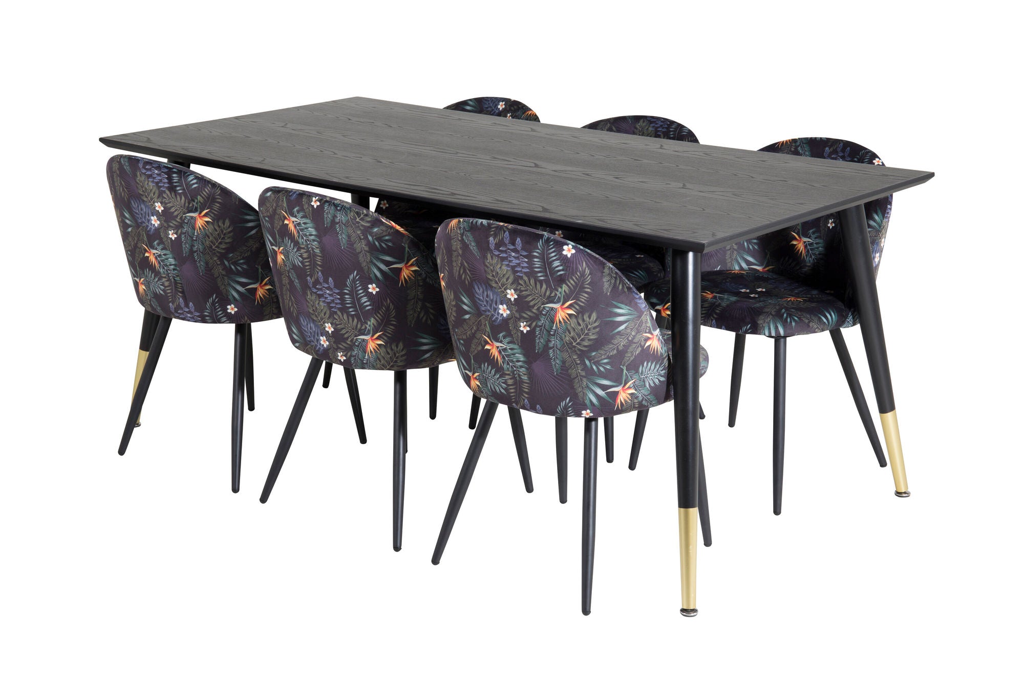 Venture Home Dipp spisebord - 180*90cm - Black / Black Brass+Velvet Spisebordsstol - Black Flower fabric_6