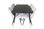Venture Home Dipp spisebord - 180*90cm - Black / Black Brass+Velvet Deluxe Spisebordsstol - Black Legs - Light Grey Fabric_6