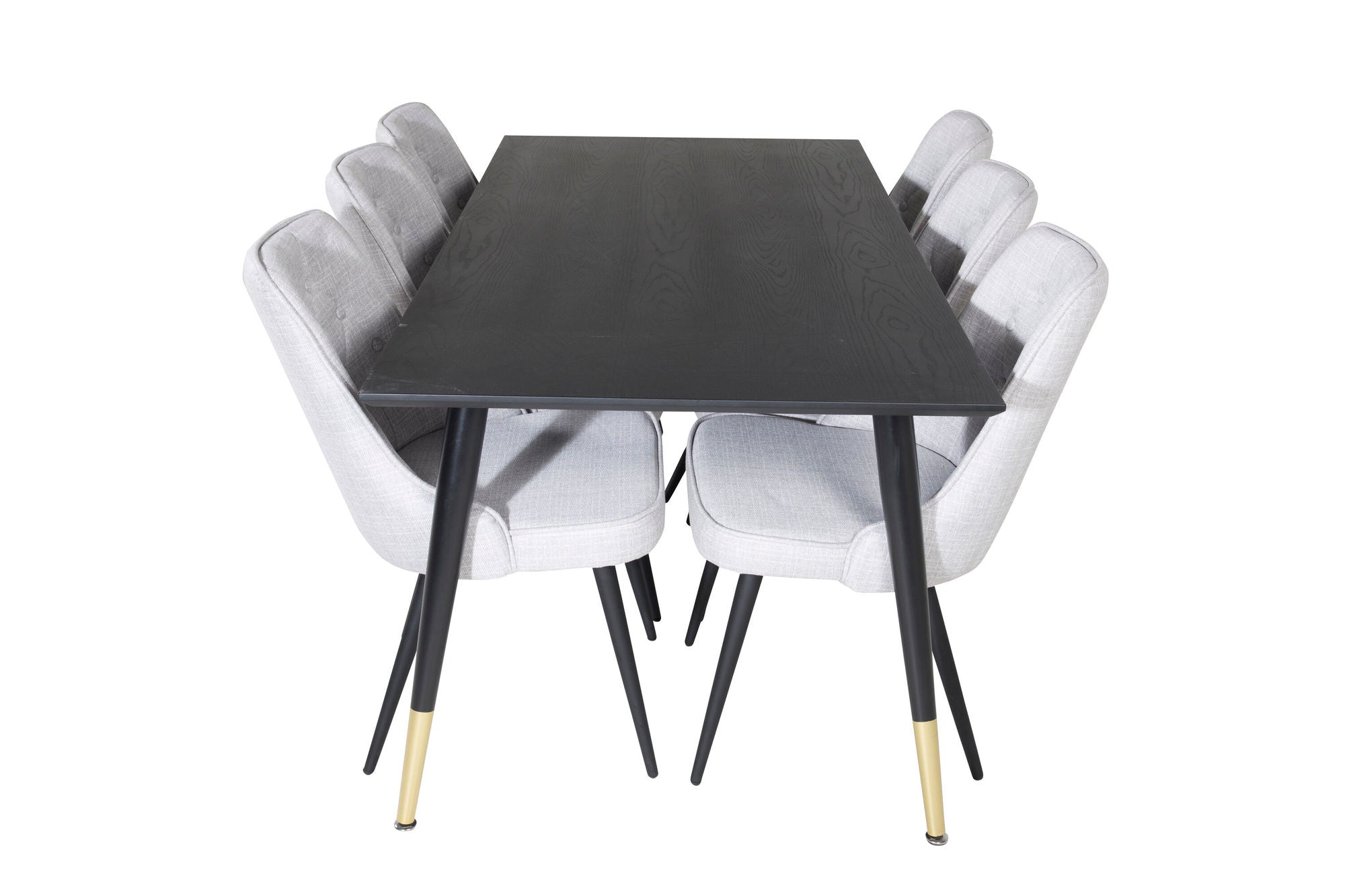 Venture Home Dipp spisebord - 180*90cm - Black / Black Brass+Velvet Deluxe Spisebordsstol - Black Legs - Light Grey Fabric_6