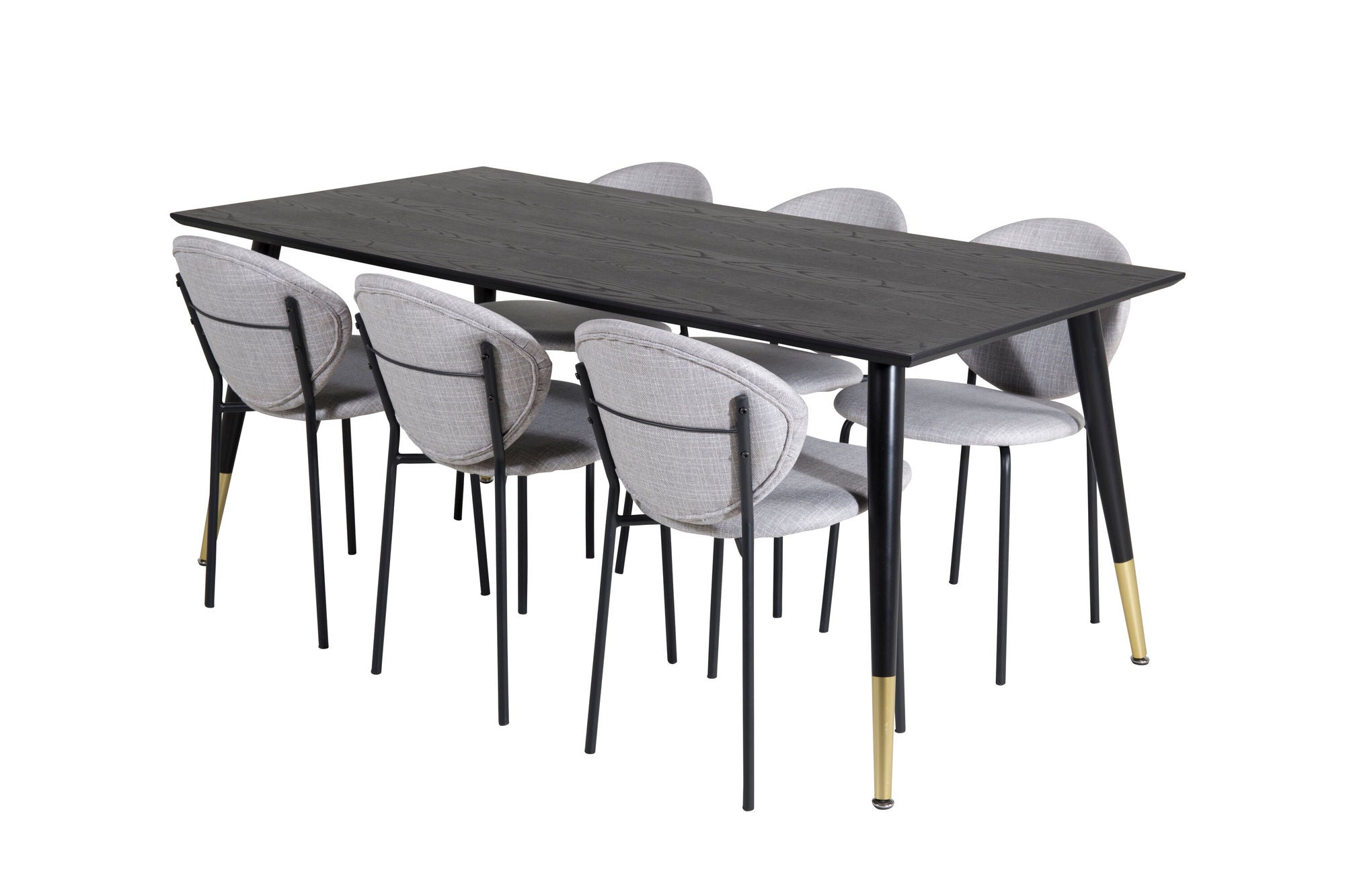 Venture Home Dipp spisebord - 180*90cm - Black / Black Brass+Vault Spisebordsstol - Black Legs - Grey Fabric_6