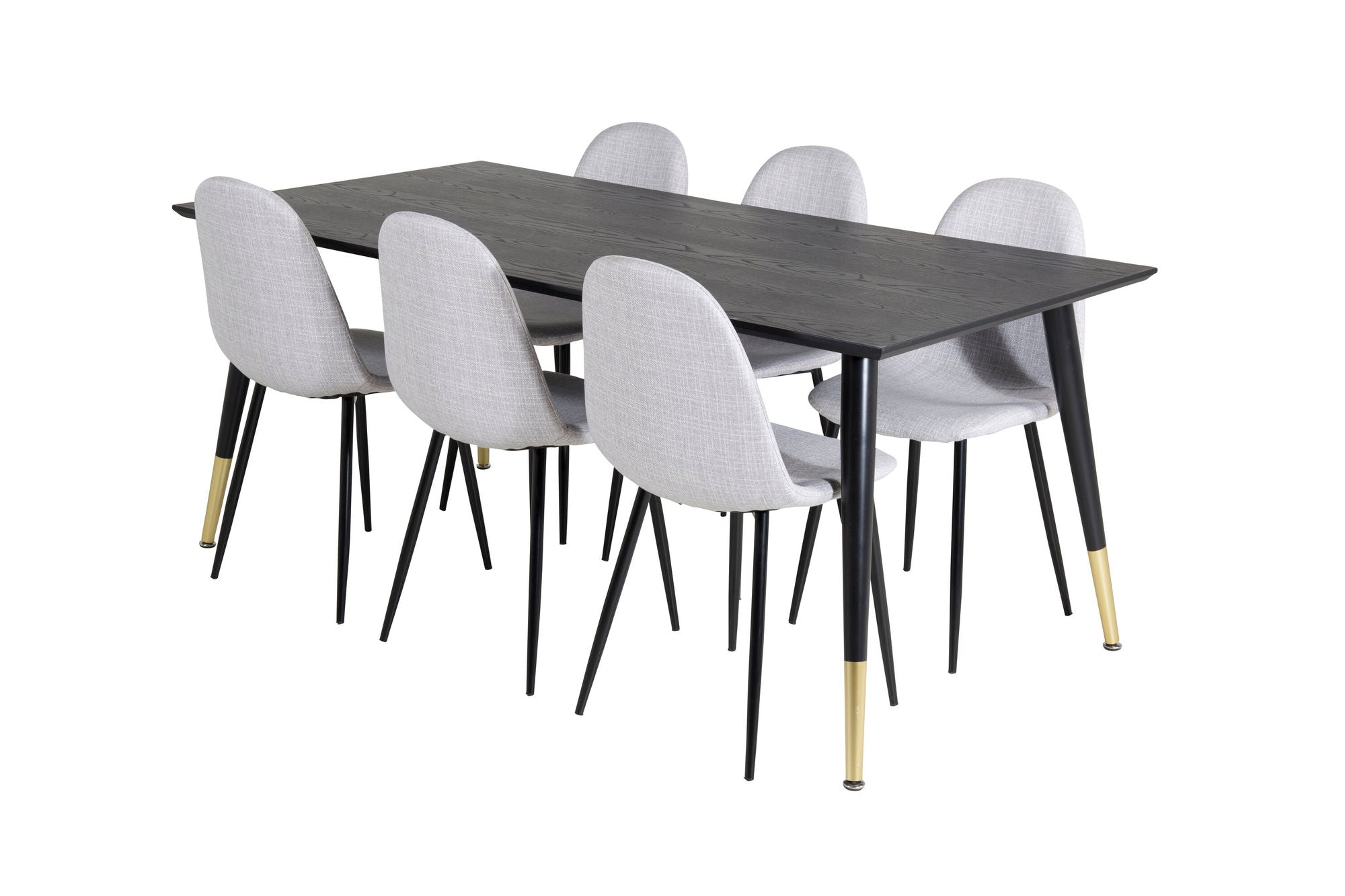 Venture Home Dipp spisebord - 180*90cm - Black / Black Brass+Polar Spisebordsstol - Black Legs - Light Grey Fabric_6