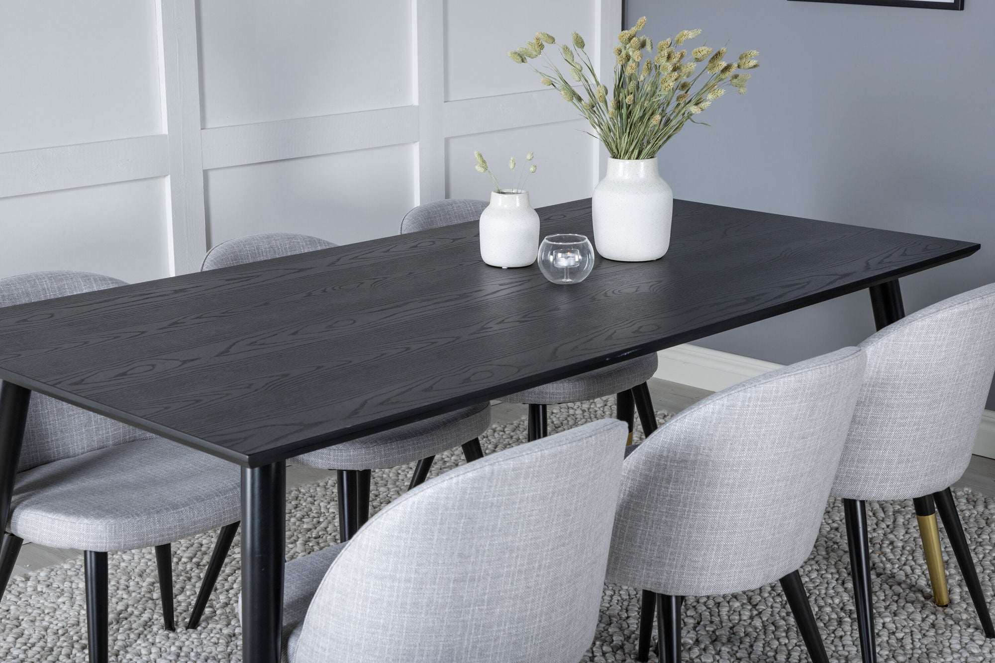 Venture Home Dipp spisebord - 180*90cm - Black / Black Brass+Velvet Dining Chiar - Black legs - Light GreyFabric_6