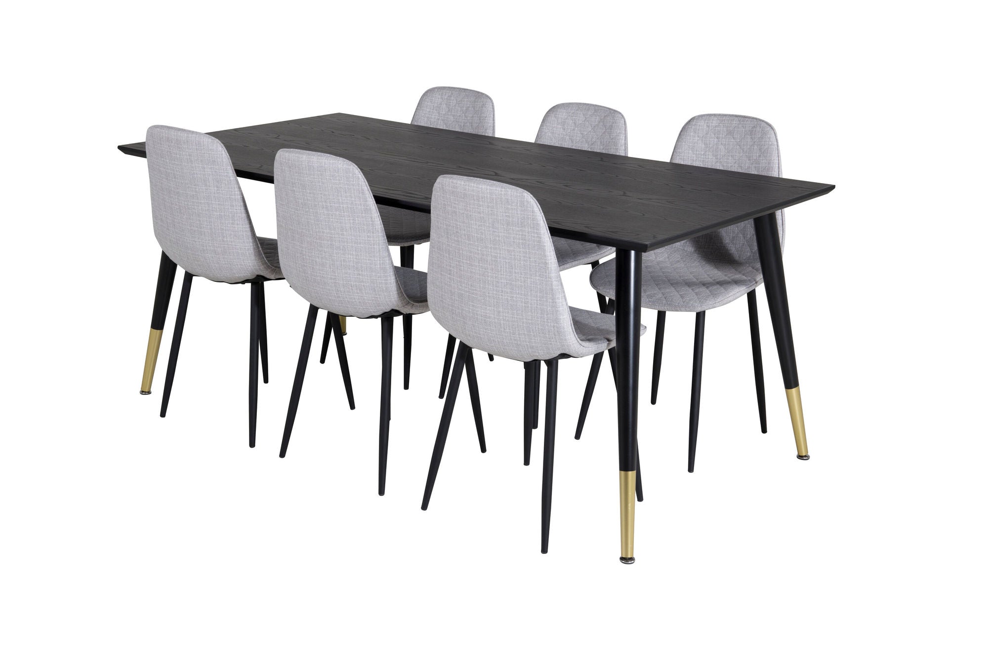 Venture Home Dipp spisebord - 180*90cm - Black / Black Brass+Polar Diamond Spisebordsstol - Black Legs - Grey Fabric_6