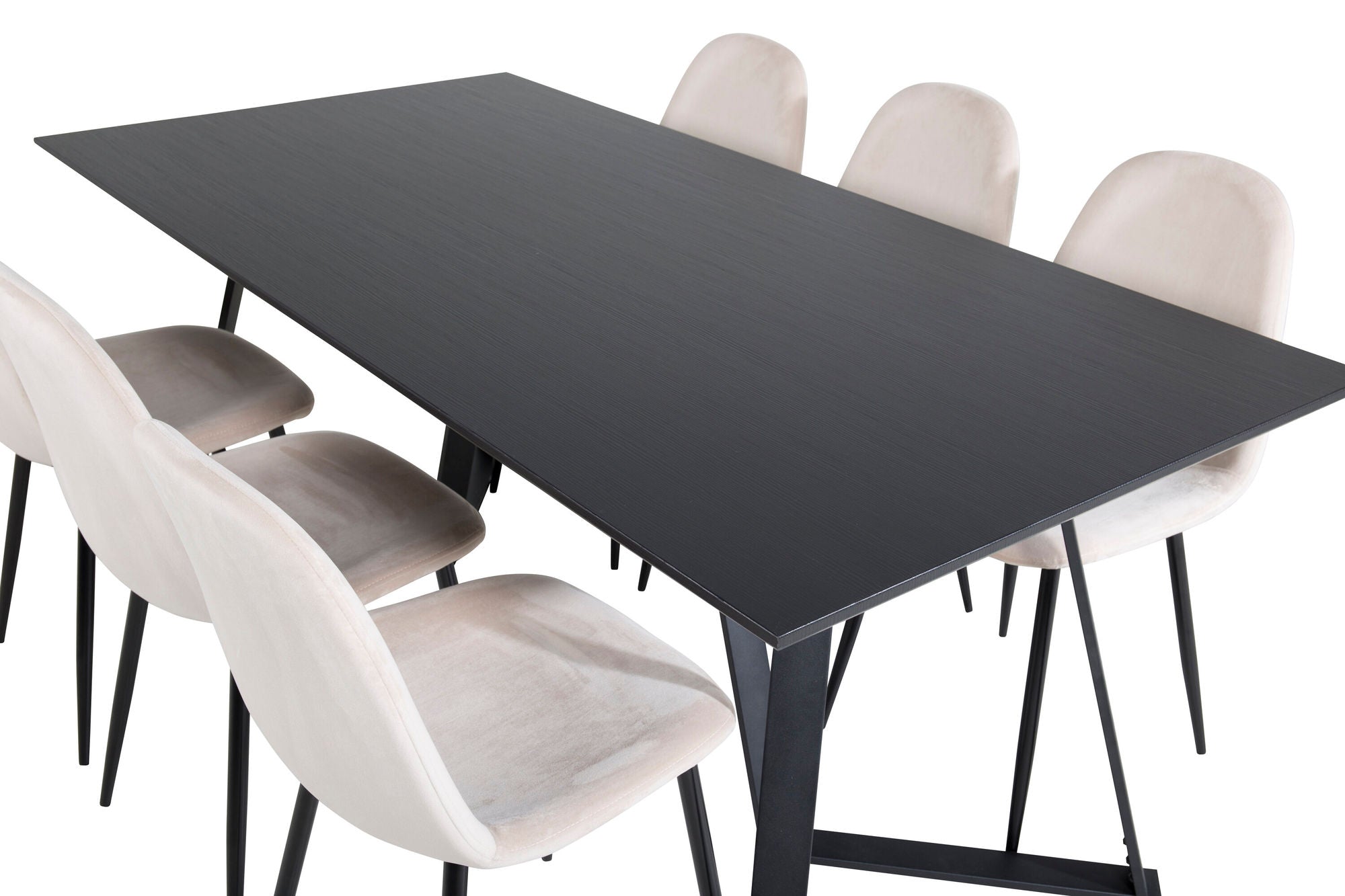 Venture Home Marina spisebord - Black top / Black Legs +Polar Spisebordsstol- Black legs / Beige Velvet (ersätter 19902-880)_6