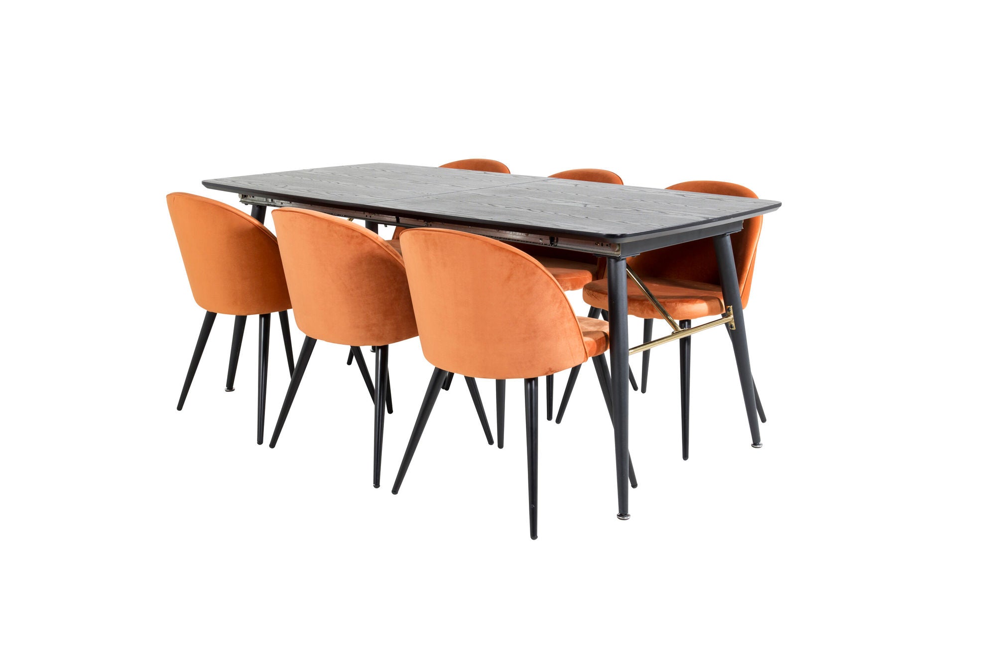 Venture Home Gold Extention bord - 180/220*85*H76 Black Veneer - Black legs - Brass details+Velvet Spisebordsstol - Orange / Black_6