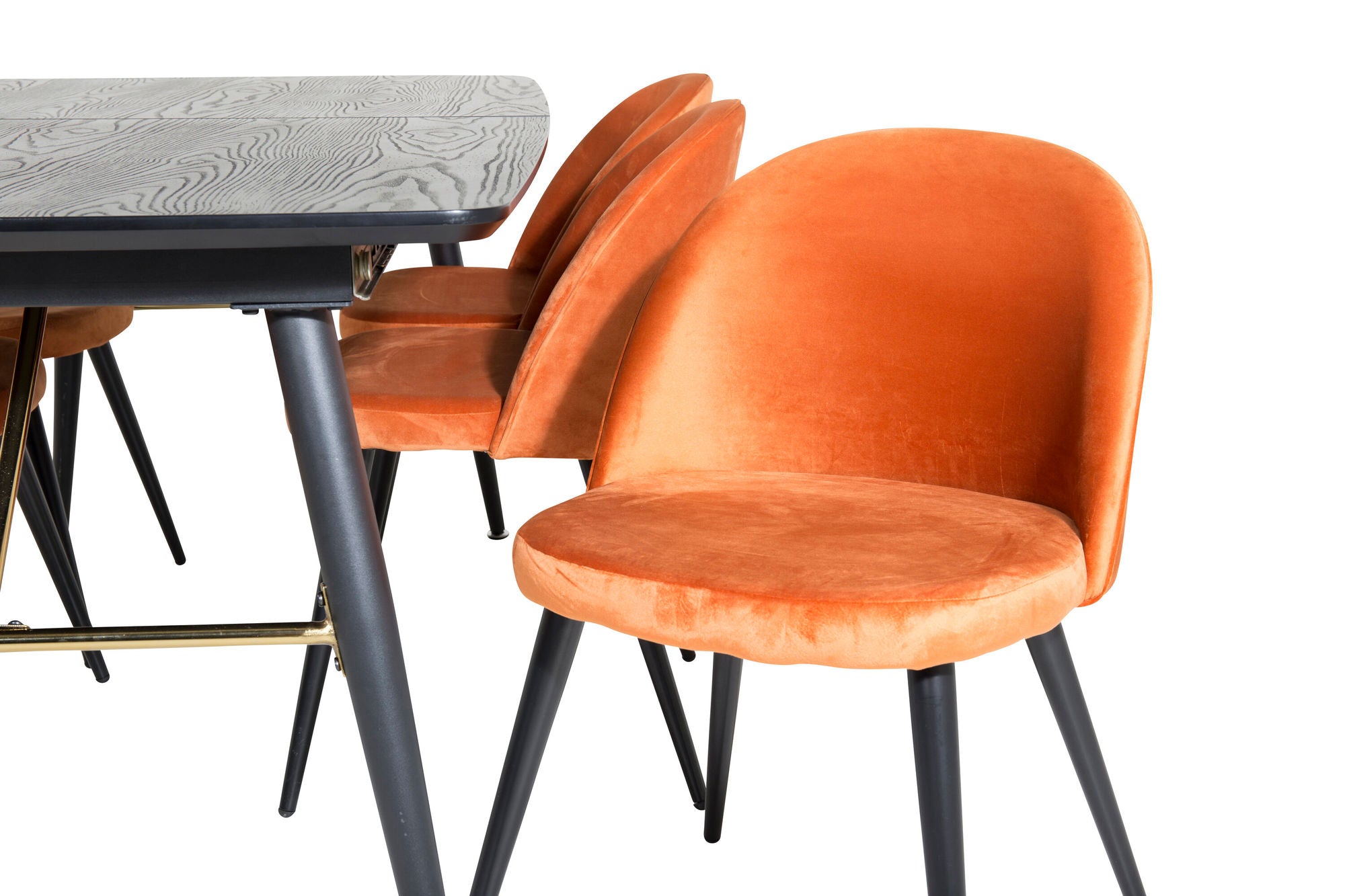 Venture Home Gold Extention bord - 180/220*85*H76 Black Veneer - Black legs - Brass details+Velvet Spisebordsstol - Orange / Black_6