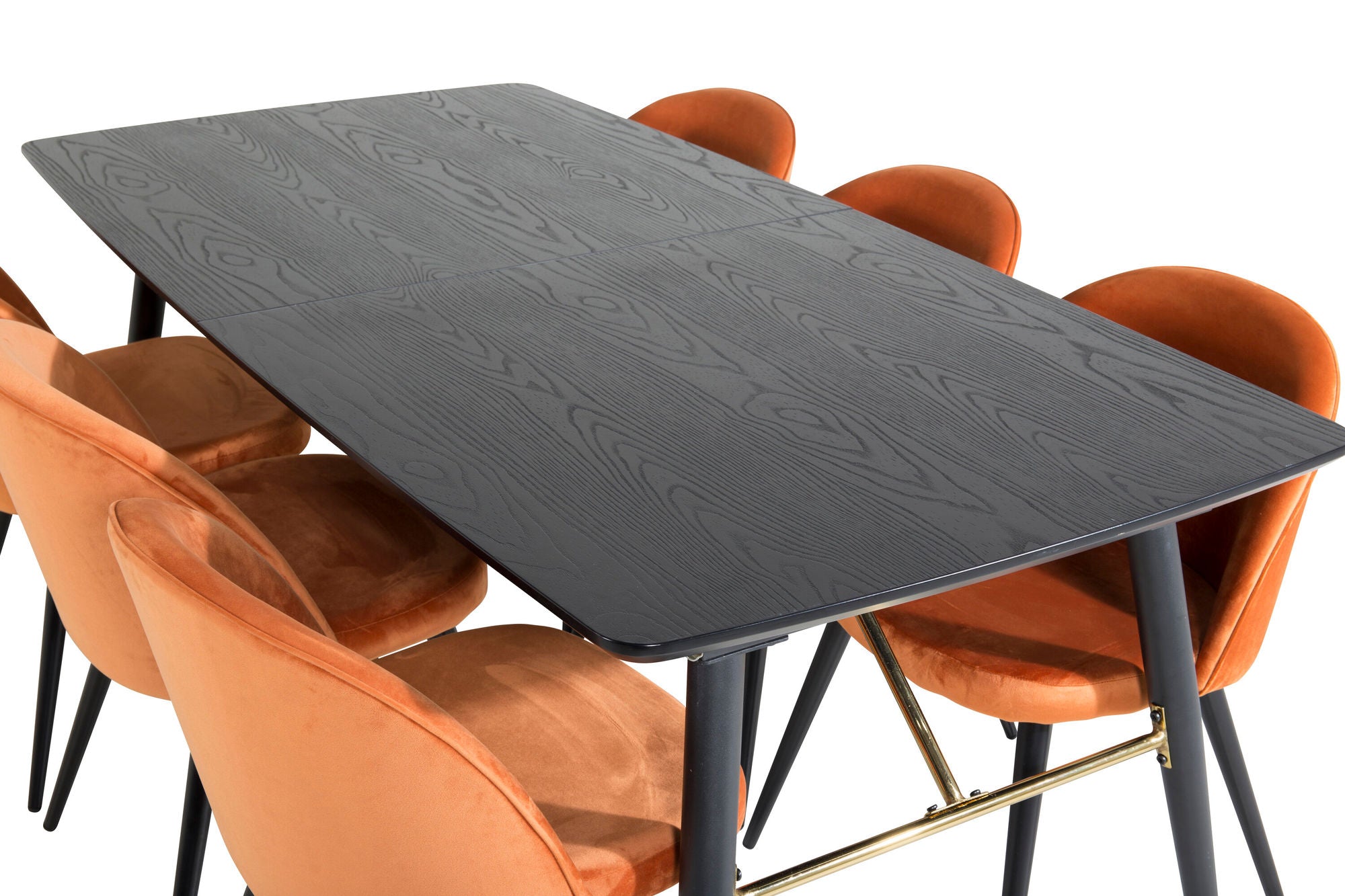 Venture Home Gold Extention bord - 180/220*85*H76 Black Veneer - Black legs - Brass details+Velvet Spisebordsstol - Orange / Black_6