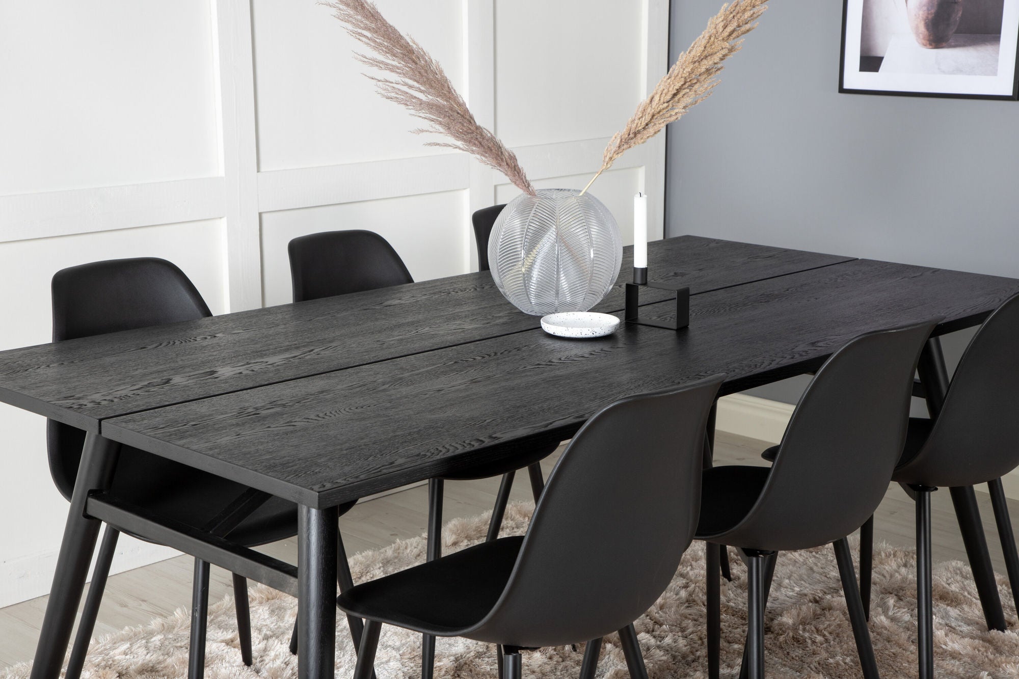Venture Home Sleek Extentionbord Black Brushed - 195*95+Polar Plastic Spisebordsstol - Black Legs / Black Plastic_6