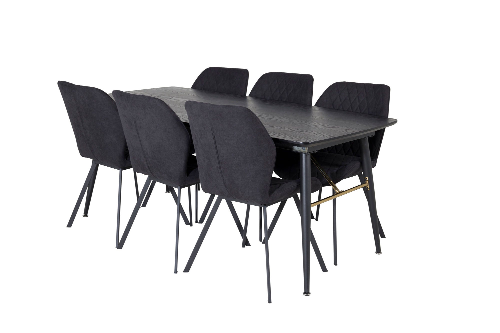 Venture Home Gold Extention bord - 180/220*85*H76 Black Veneer - Black legs - Brass details+Gemma Spisebordsstol - Black Legs - Black Fabric_6